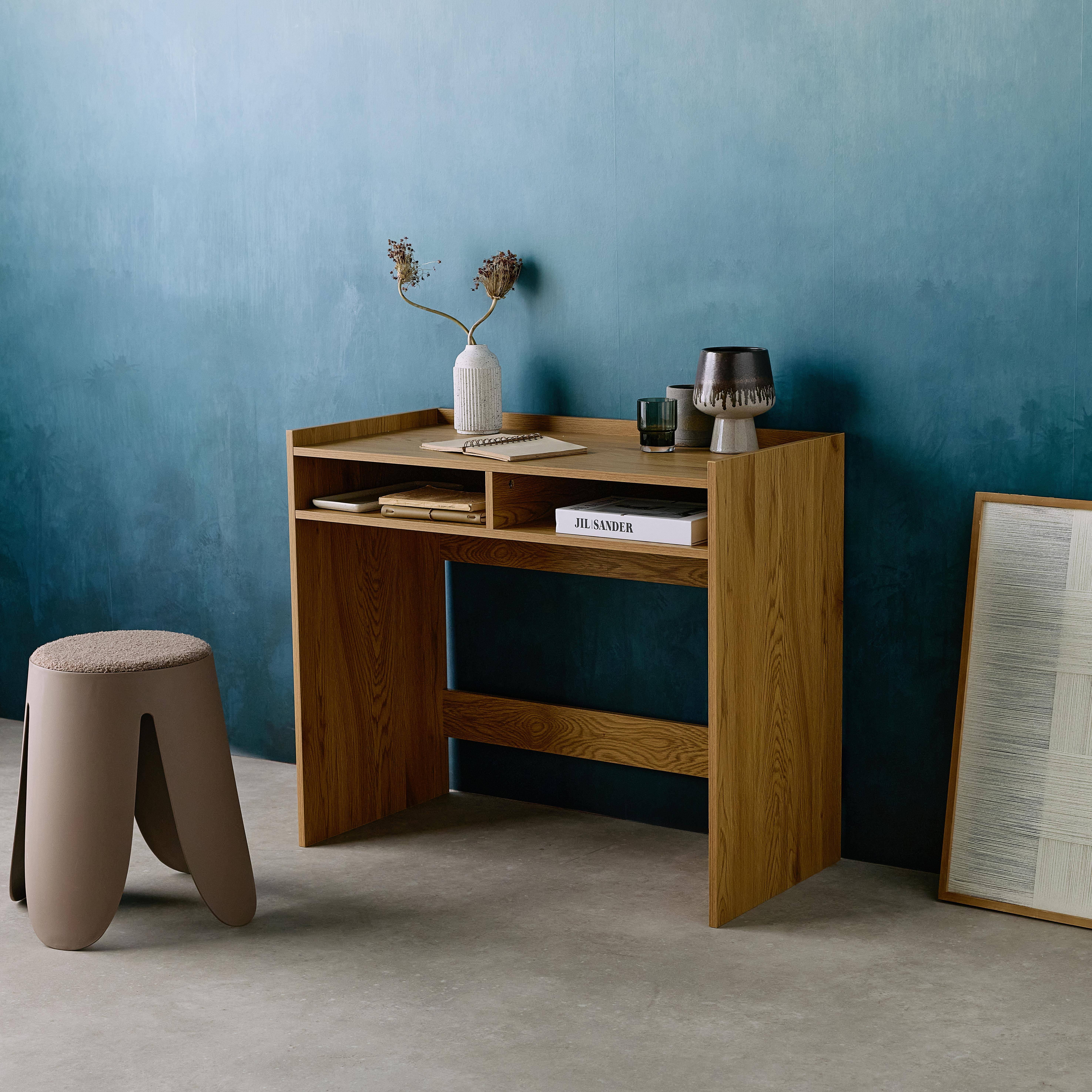 Houten bureau met 2 opbergvakken eikendecor - L 90 x P 45 x H 78 cm - Jules Photo2