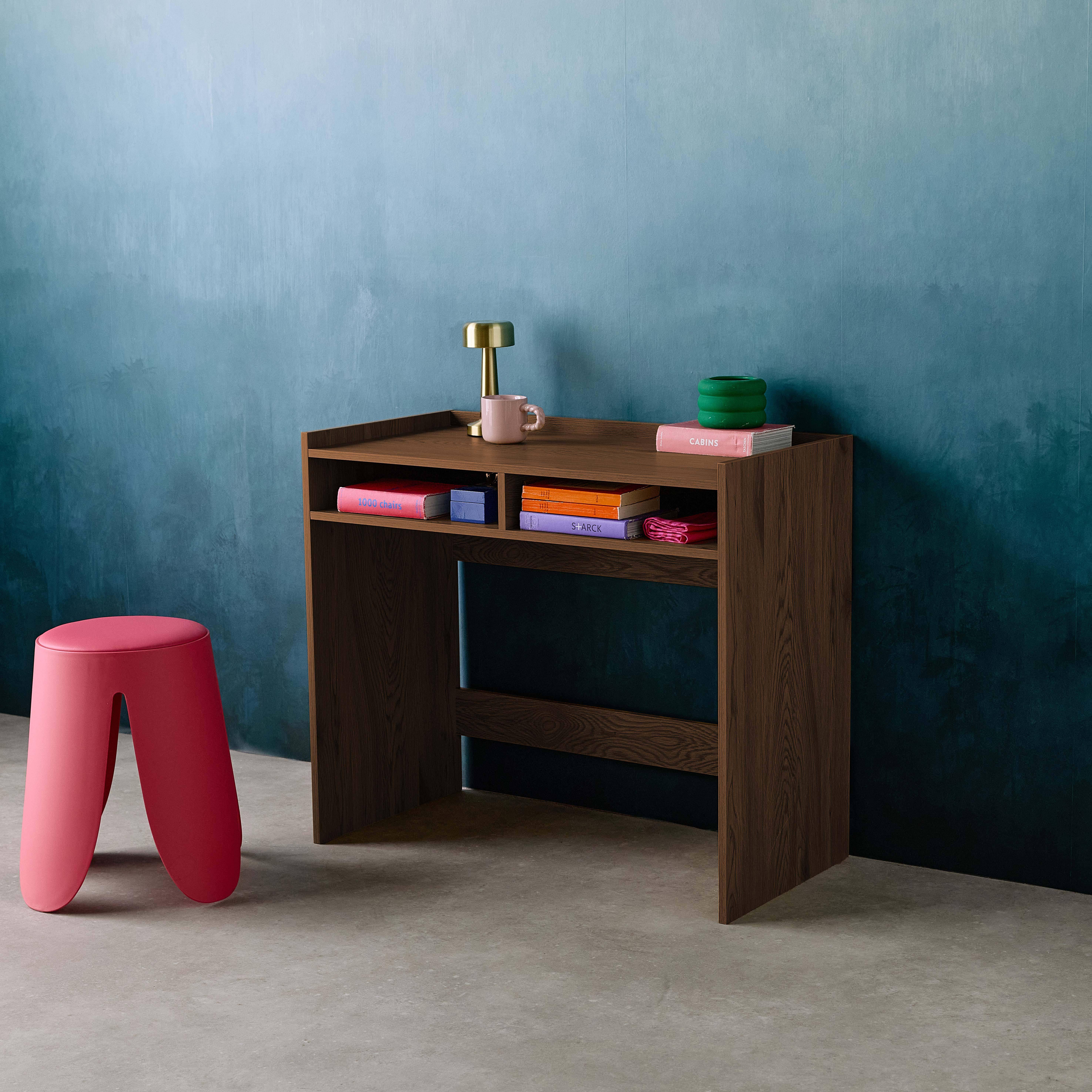 Bureau walnoothout decor, 2 opbergvakken - L 90 x P 45 x H 78 cm - Jules,sweeek,Photo2