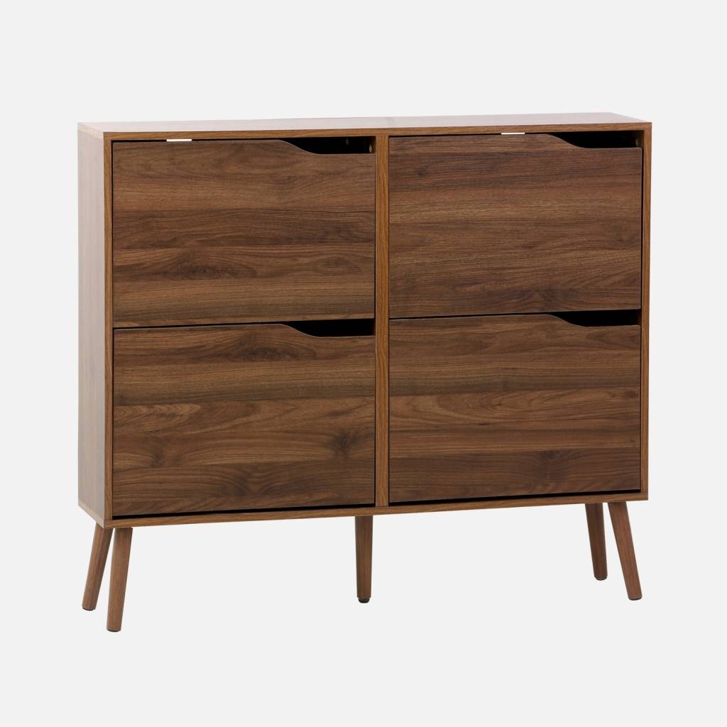Meuble à chaussures décor bois noyer 4 portes capacité 16 paires