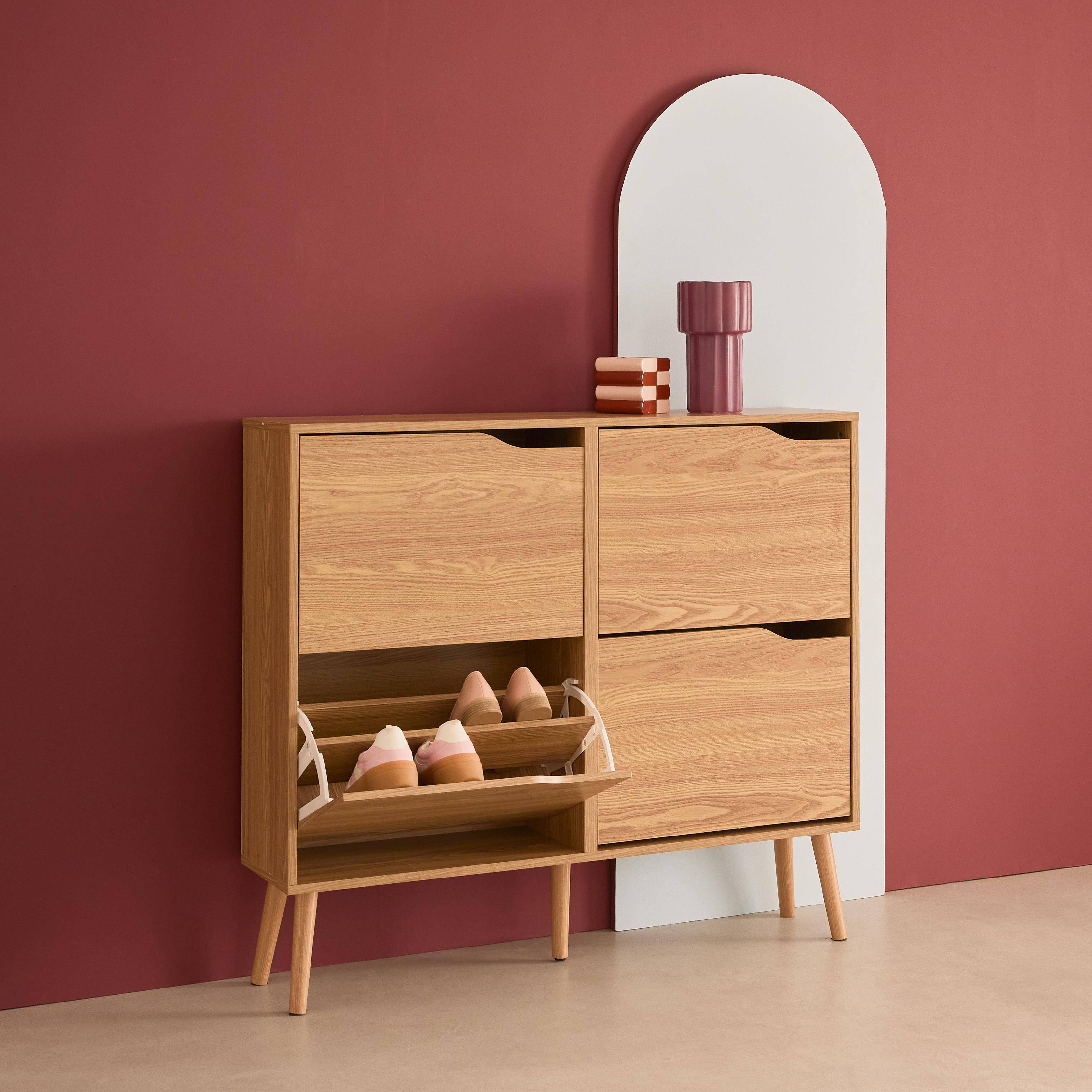 Vintage Schuhschrank naturfarbenes Holzdekor 4 Klapptüren Kapazität 16 Paar Schuhe - Nepal,sweeek,Photo3