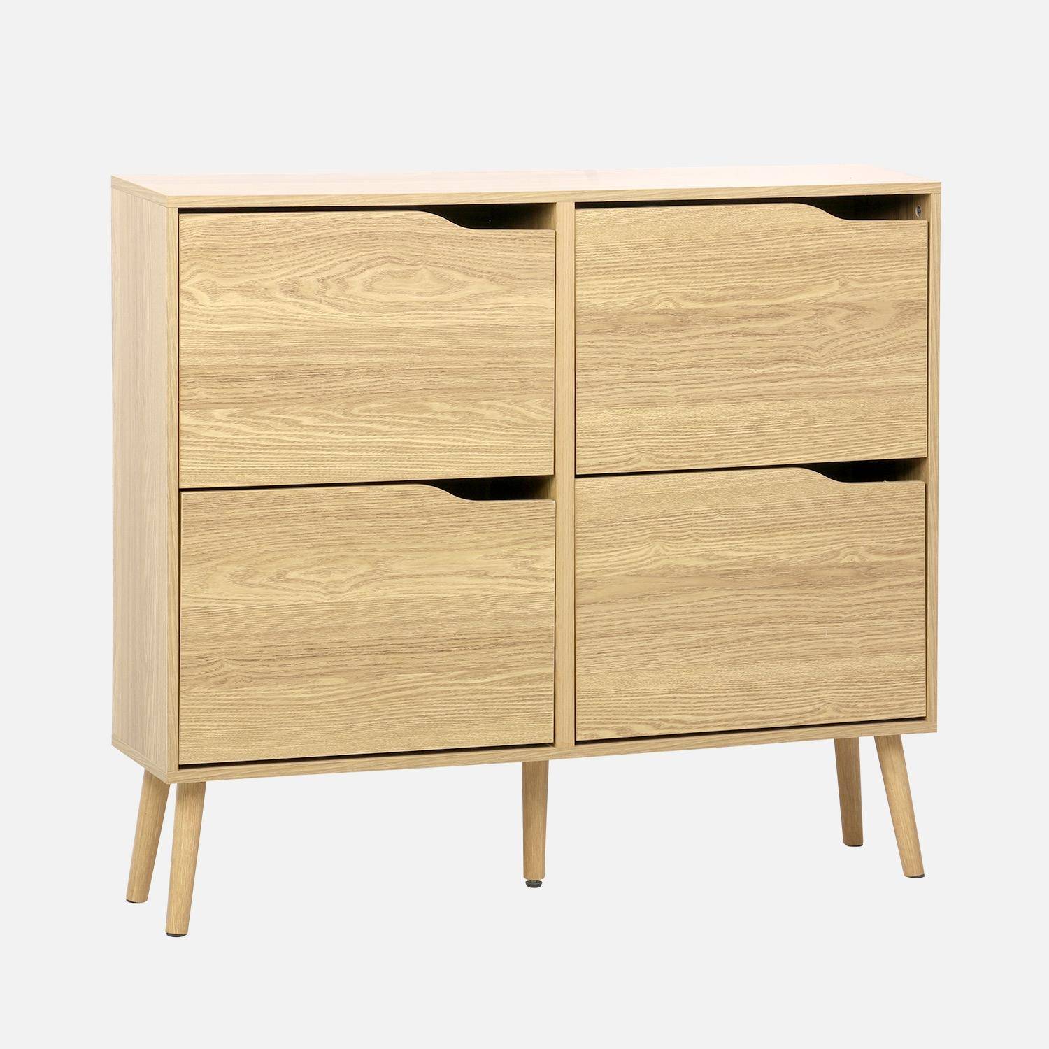 Wood effect shoe cabinet 4 drawers, Natural, 110x23x96 cm - Nepal,sweeek,Photo5