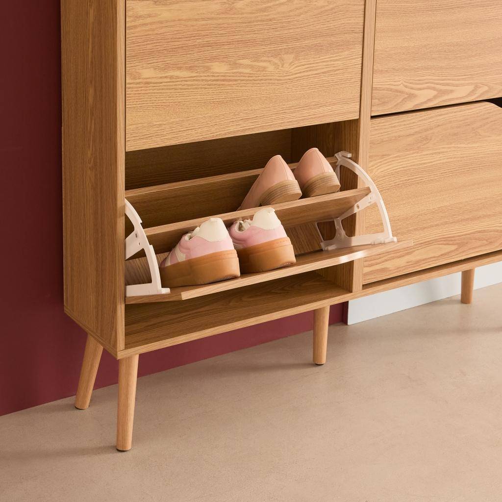 Wood effect shoe cabinet 4 drawers, Natural, 110x23x96 cm - Nepal Photo4