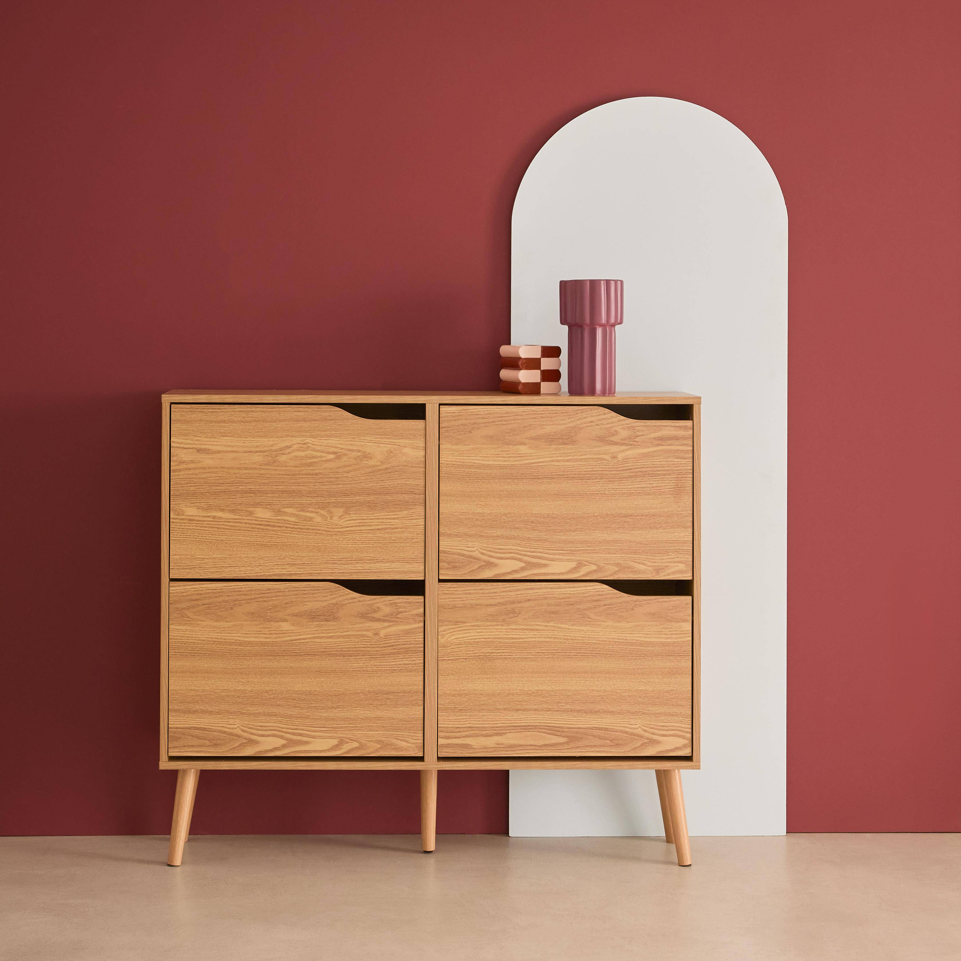 Vintage Schuhschrank naturfarbenes Holzdekor 4 Klapptüren Kapazität 16 Paar Schuhe - Nepal Photo1