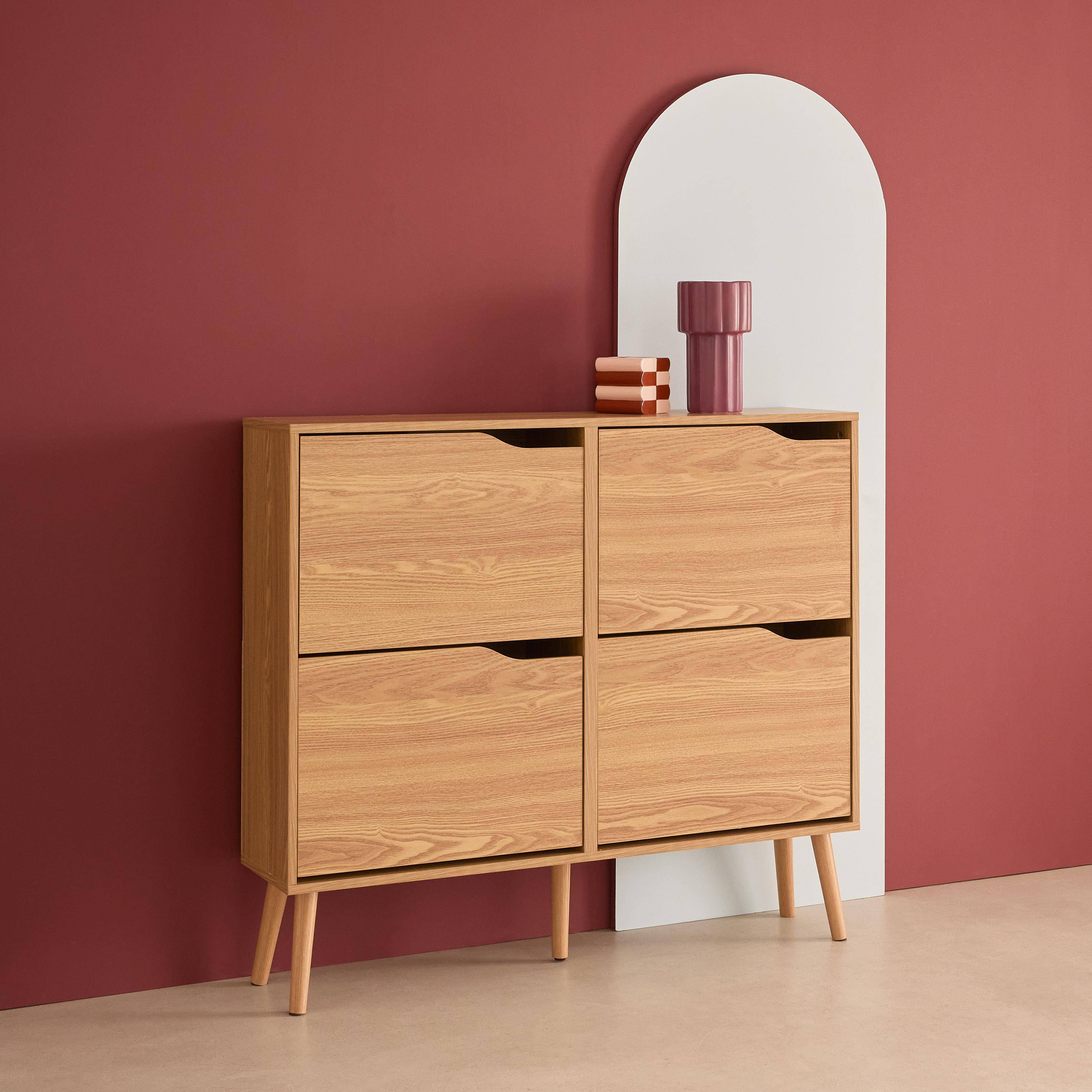 Vintage Schuhschrank naturfarbenes Holzdekor 4 Klapptüren Kapazität 16 Paar Schuhe - Nepal Photo2