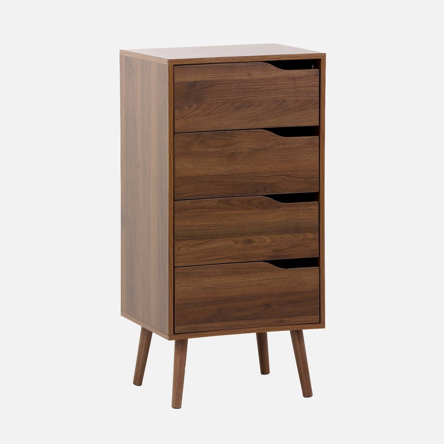 Commode chiffonnier décor bois noyer 4 tiroirs
