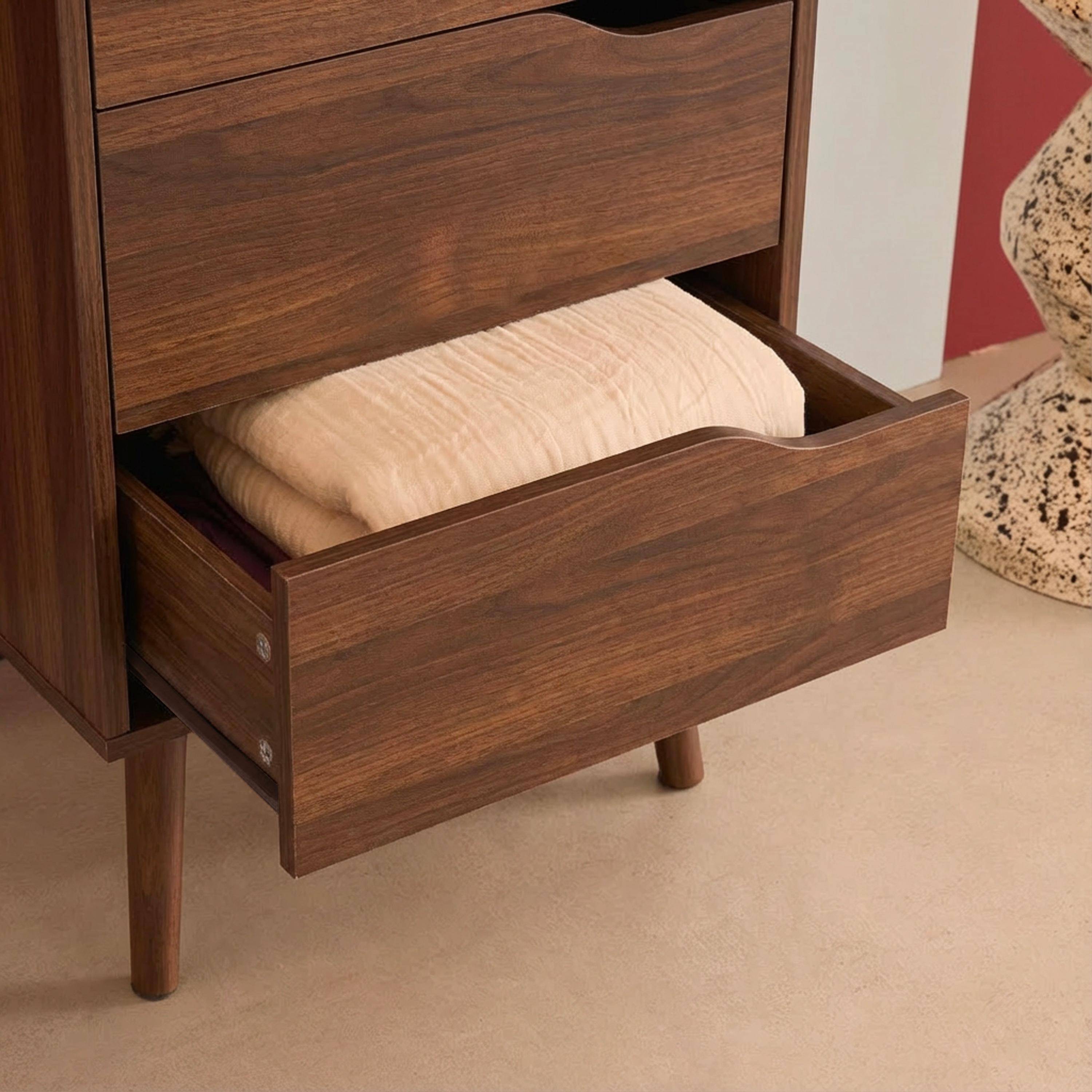 Chest of drawers chiffonier wood decor 4 drawers, Walnut, 48x39.5x96 cm - Nepal Photo4