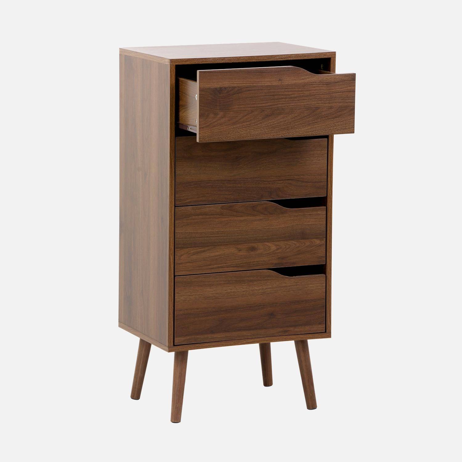 Hochkommode Holzdekor nussbaumfarben 4 Schubladen - 48 x 39,6 x 96 cm - Nepal Photo7