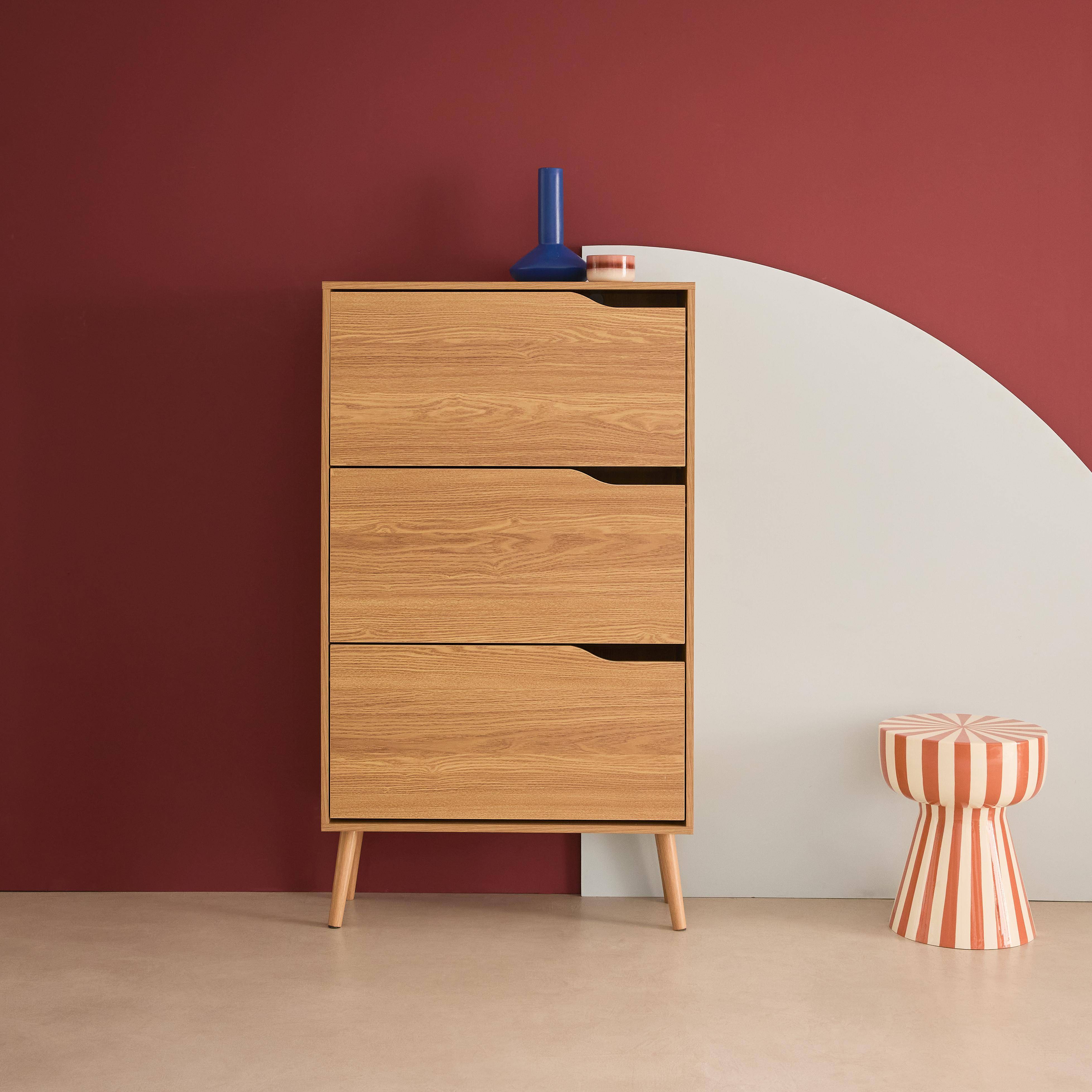 Scandinavischer Schuhschrank naturfarbenes Holzdekor 3 Klapptüren Kapazität 18 Paar Schuhe - Nepal Photo1