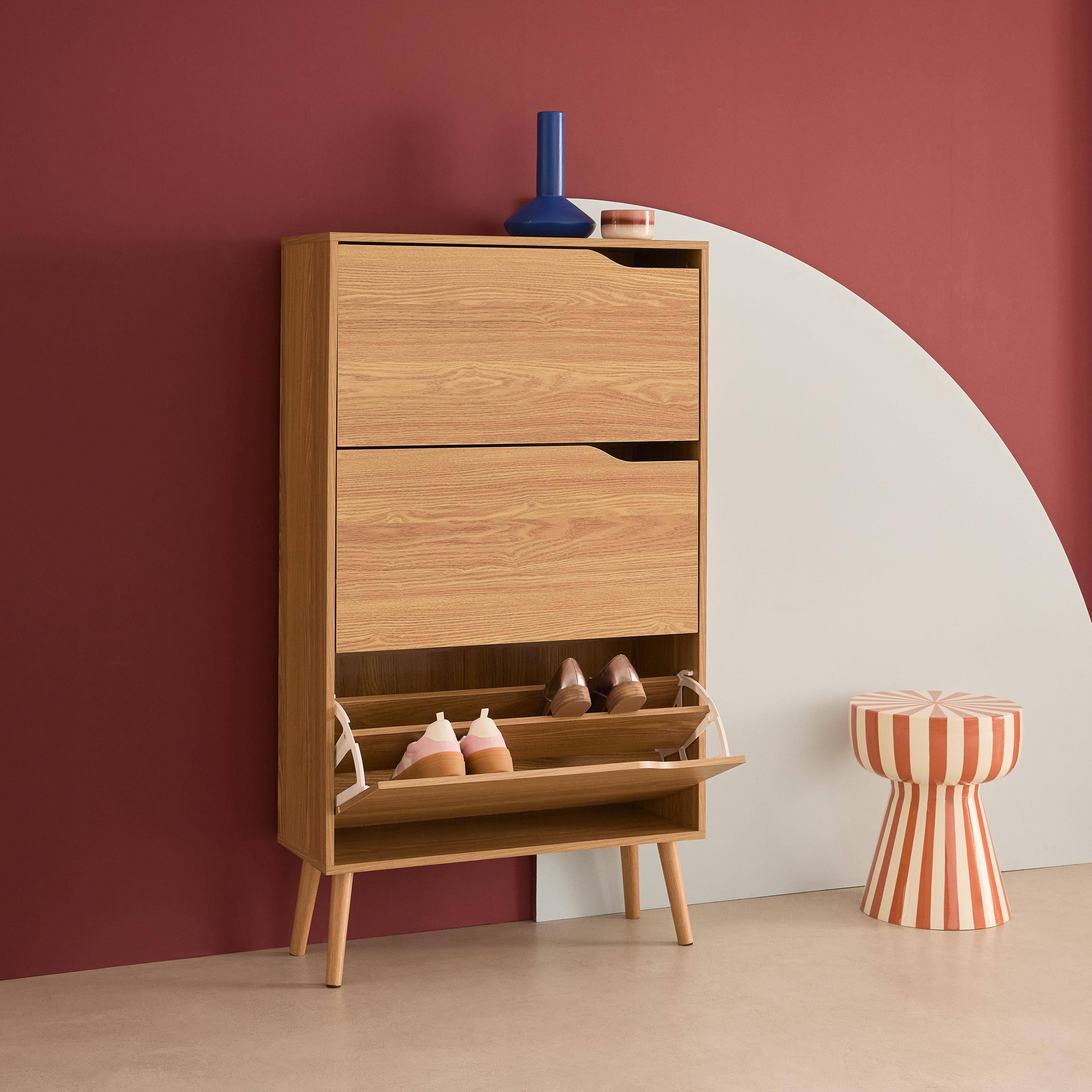 Scandinavischer Schuhschrank naturfarbenes Holzdekor 3 Klapptüren Kapazität 18 Paar Schuhe - Nepal,sweeek,Photo3