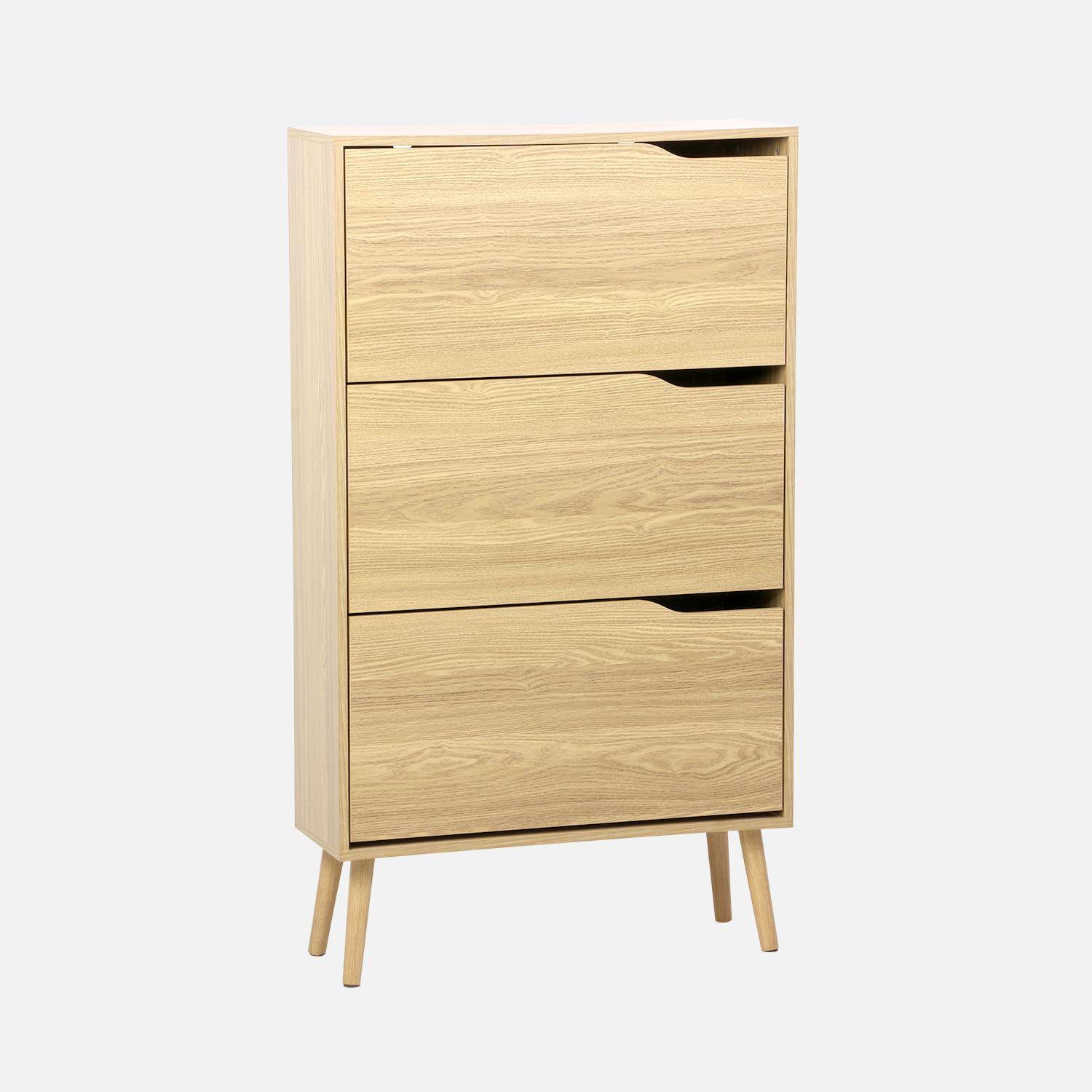 3-door shoe cabinet with walnut wood effect, Natural sweeek