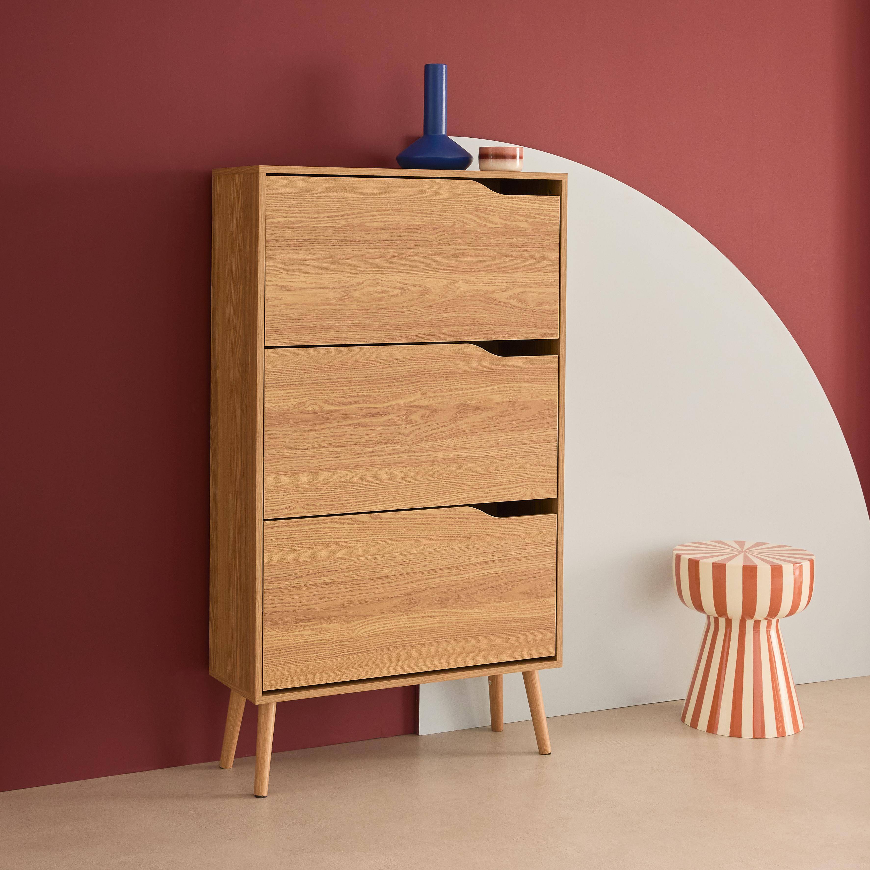 Scandinavischer Schuhschrank naturfarbenes Holzdekor 3 Klapptüren Kapazität 18 Paar Schuhe - Nepal Photo2