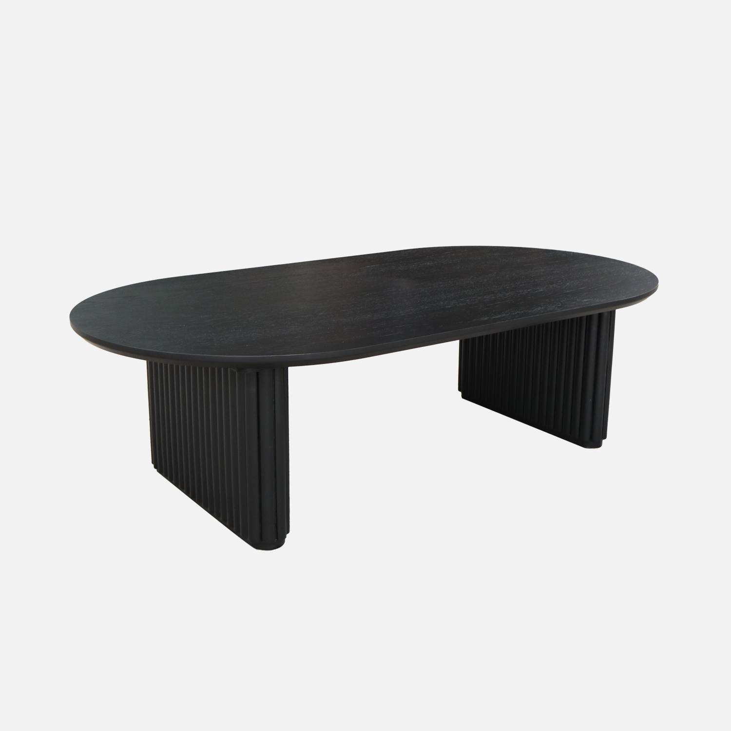 Table basse oblongue bois d'hévéa placage chêne noir