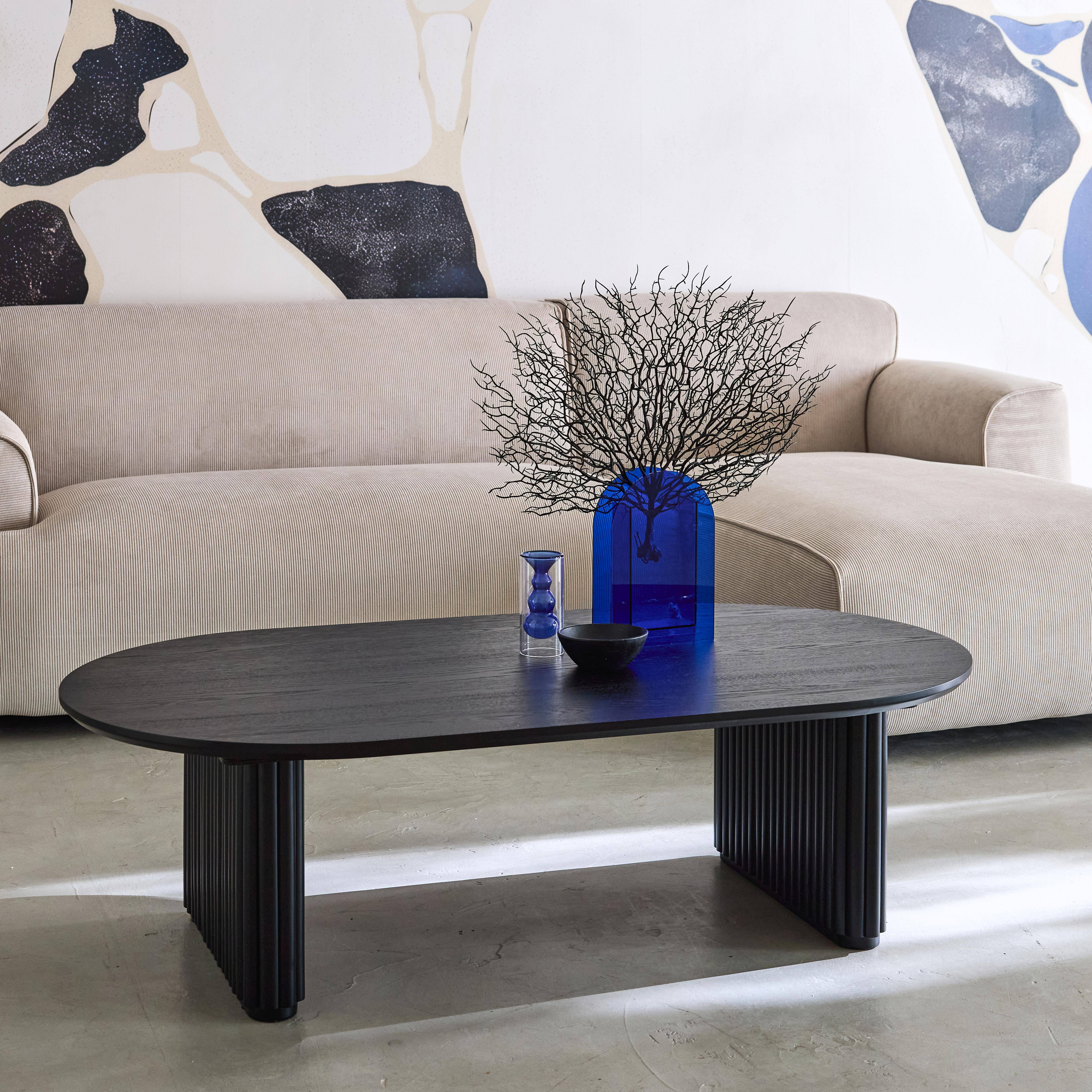 Wydłużony stolik kawowy z drewna kauczukowego z czarną okleiną dębową – dł. 122 x szer. 65 x wys. 35 cm – Gabrielle,sweeek,Photo1