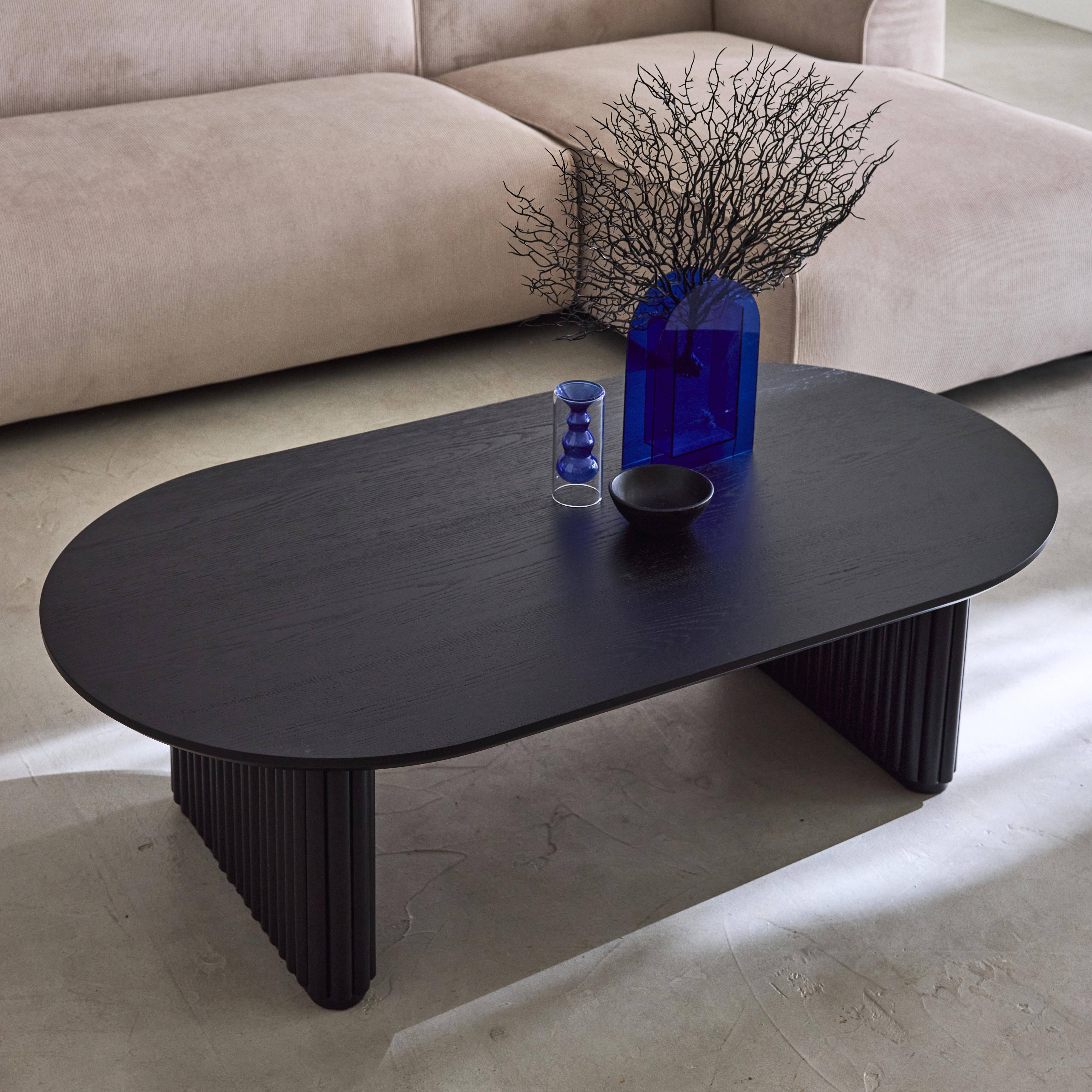 Ovaler Couchtisch Heveaholz und Eichenfurnier schwarz