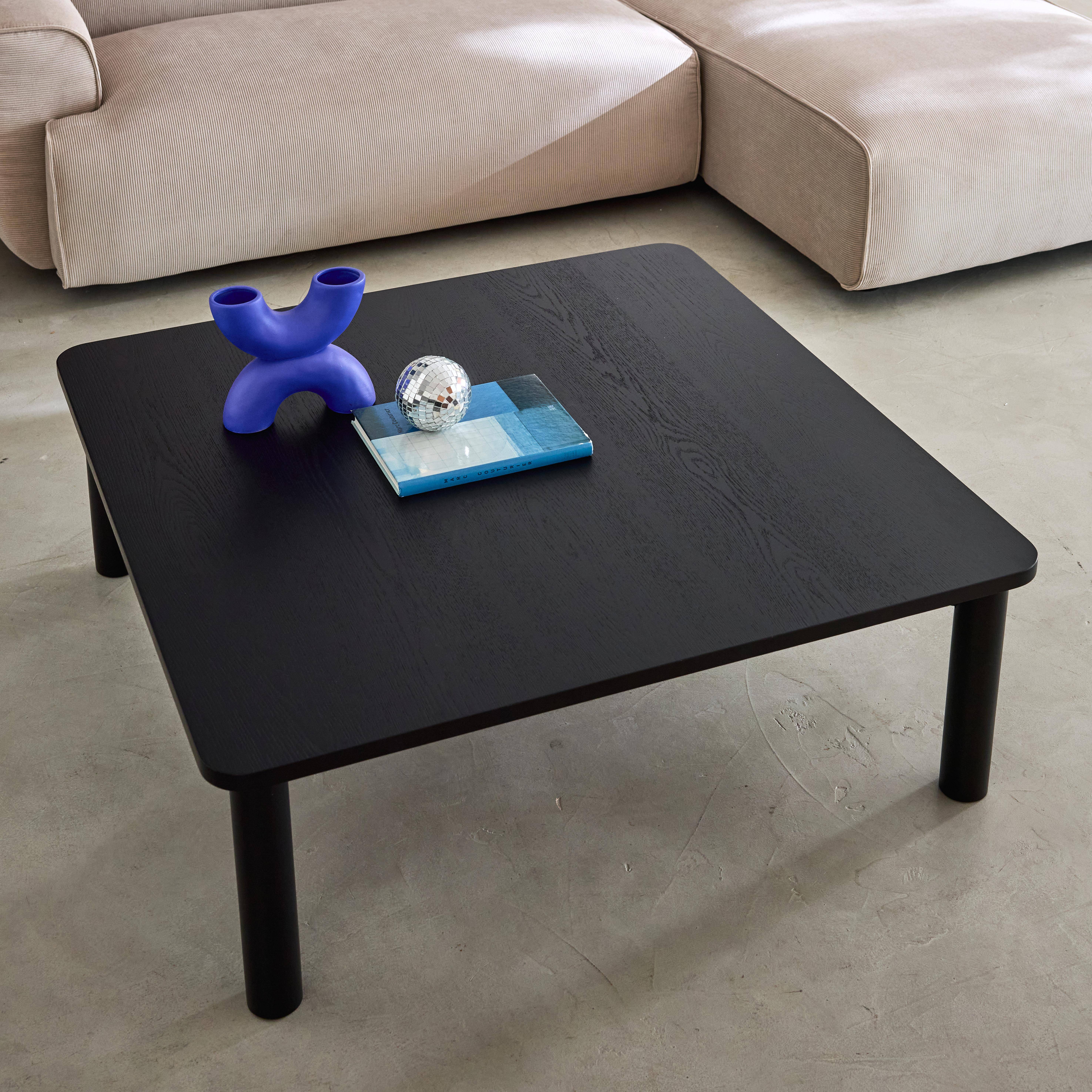 Table basse carrée bois d'hévéa placage chêne noir - 100 x 100 x 35 cm - Solène,sweeek,Photo2