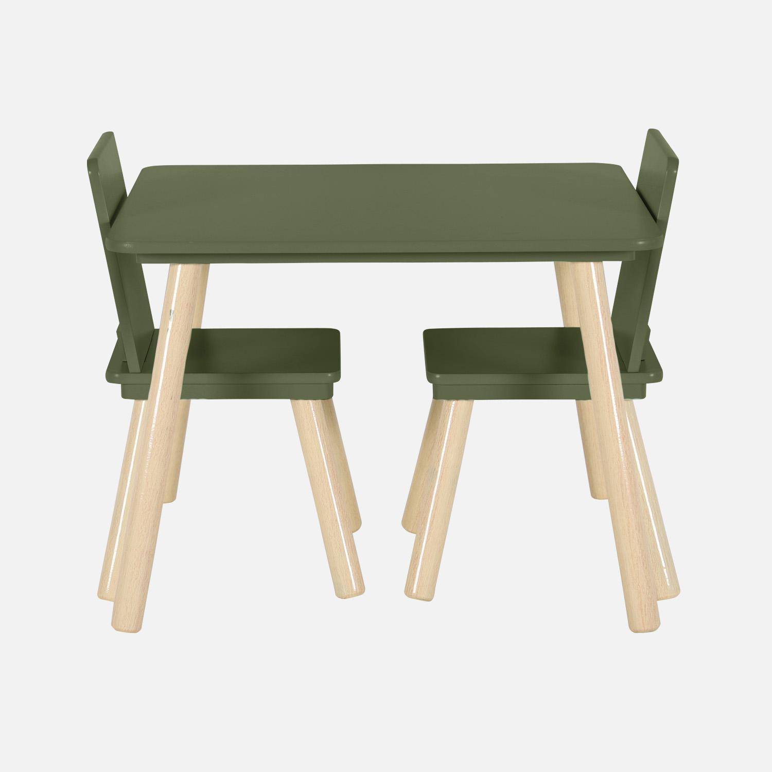 Mesa cuadrada infantil de madera de pino, 2 sillas, Judith, Verde oliva, 60x60x44 cm Photo3
