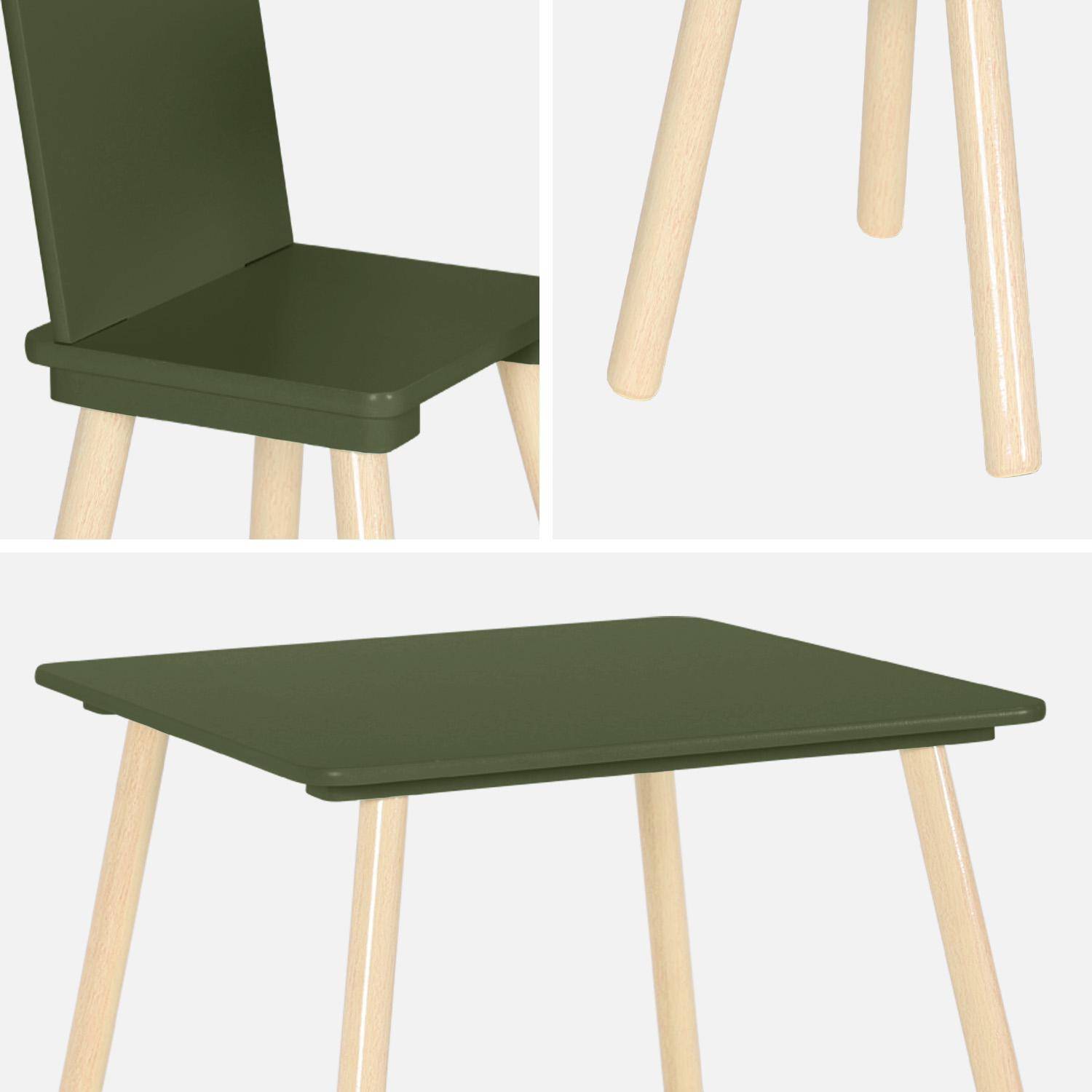 Mesa cuadrada infantil de madera de pino, 2 sillas, Judith, Verde oliva, 60x60x44 cm Photo6