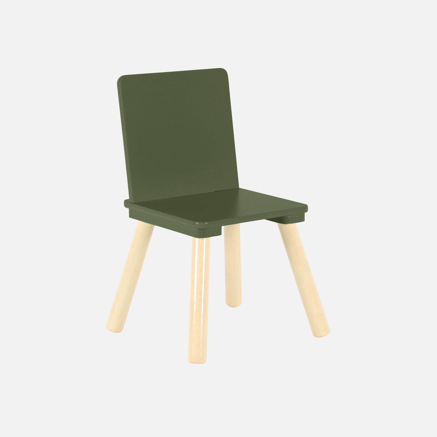 Mesa cuadrada infantil de madera de pino, 2 sillas, Judith, Verde oliva, 60x60x44 cm Photo5