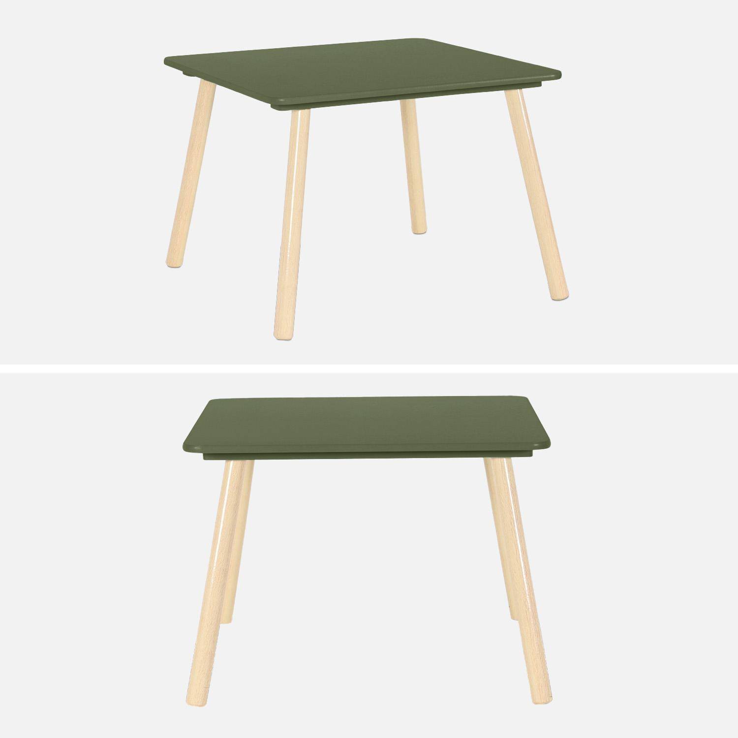 Mesa cuadrada infantil de madera de pino, 2 sillas, Judith, Verde oliva, 60x60x44 cm Photo4