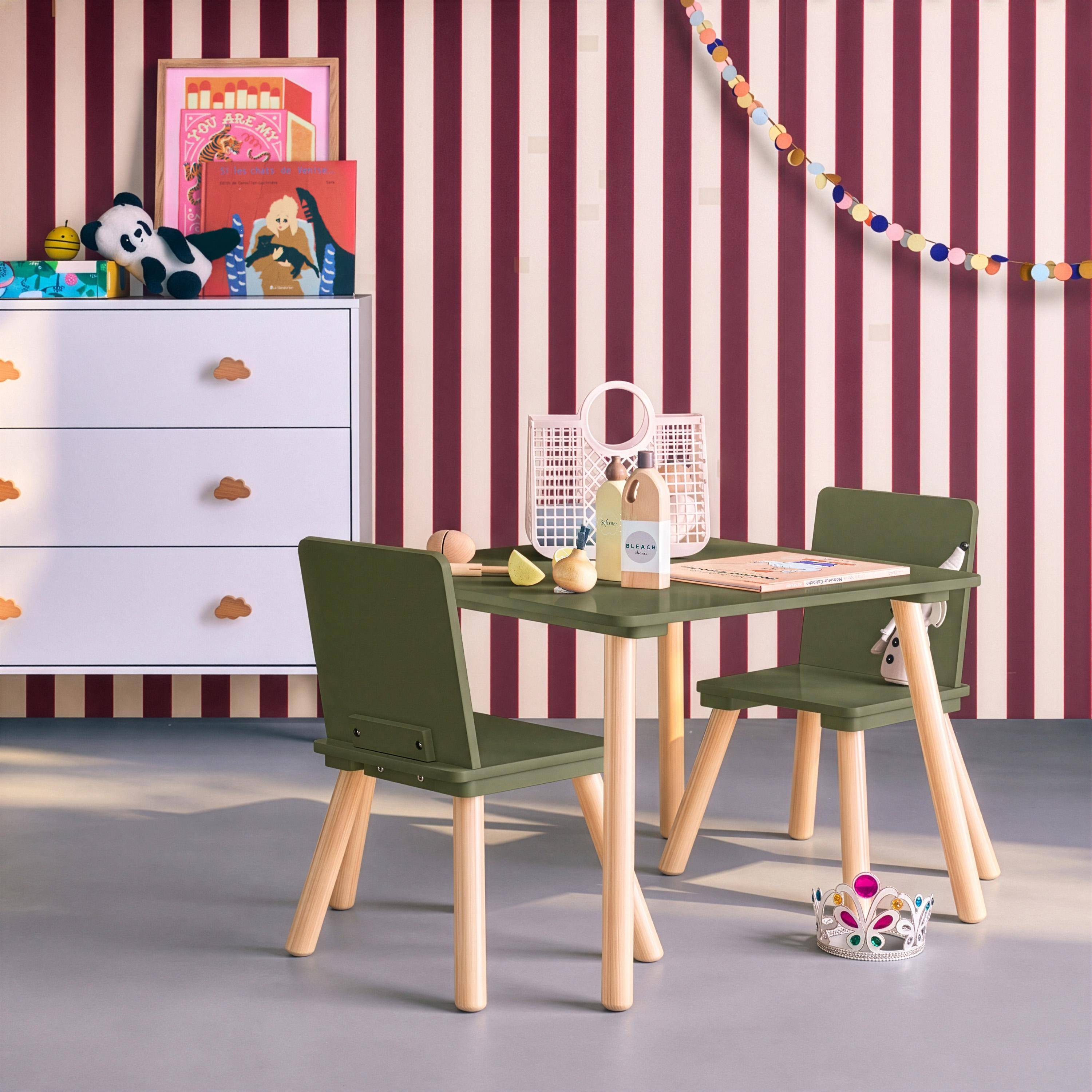 Set tavolo e 2 sedie per bambini Verde oliva - 60x60x44 cm,sweeek,Photo1