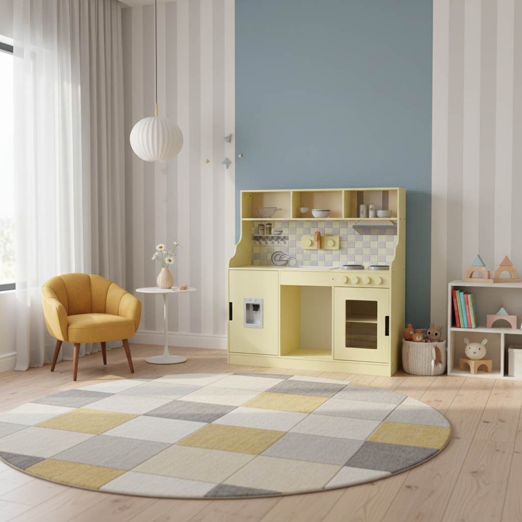 Drewniana kuchnia dla dzieci, żółta, 2-drzwiowa – dł. 90 x szer. 30 x wys. 90 cm – Sunny,sweeek,Photo1