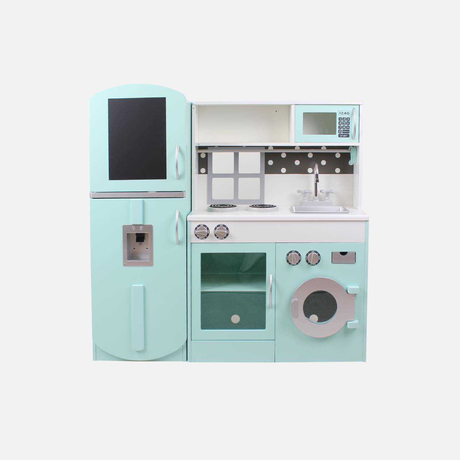Cuisine en bois pour enfant 3 portes avec frigo bleu - L 100 x P 29 x H 94,5 cm - Fizzy Photo2