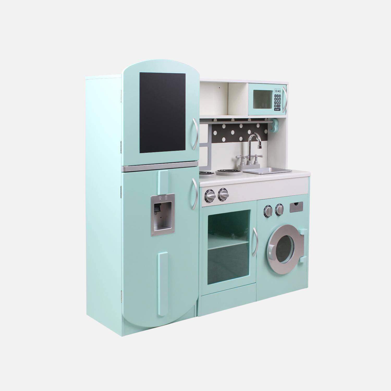 Cuisine en bois pour enfant 3 portes avec frigo bleu - L 100 x P 29 x H 94,5 cm - Fizzy Photo1