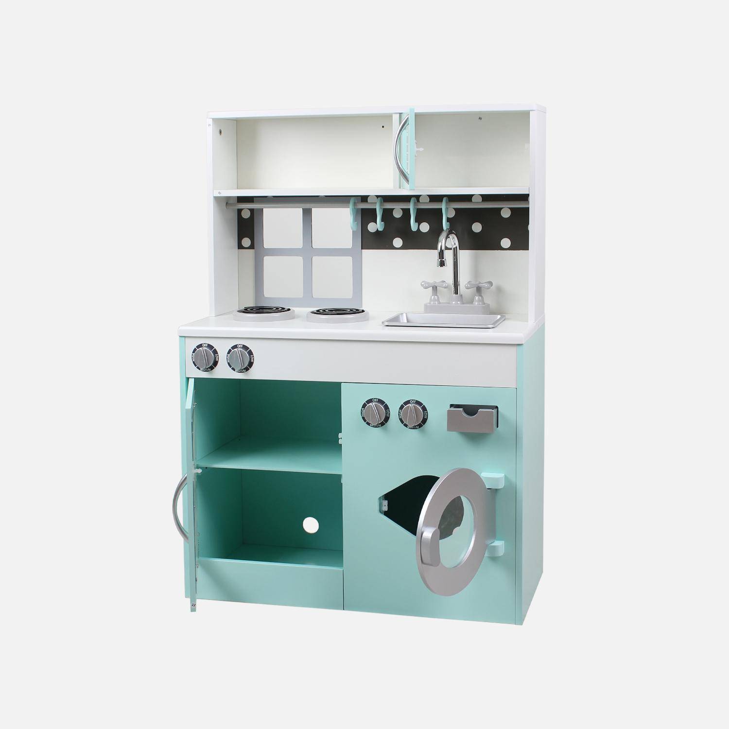 Cuisine en bois pour enfant 3 portes avec frigo bleu - L 100 x P 29 x H 94,5 cm - Fizzy,sweeek,Photo3