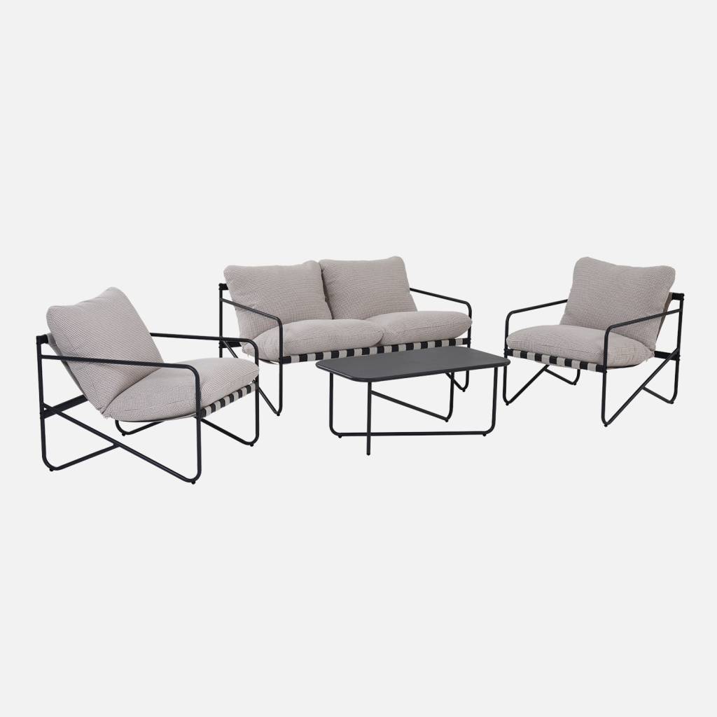 Salon de jardin acier 4 places anthracite et blanc