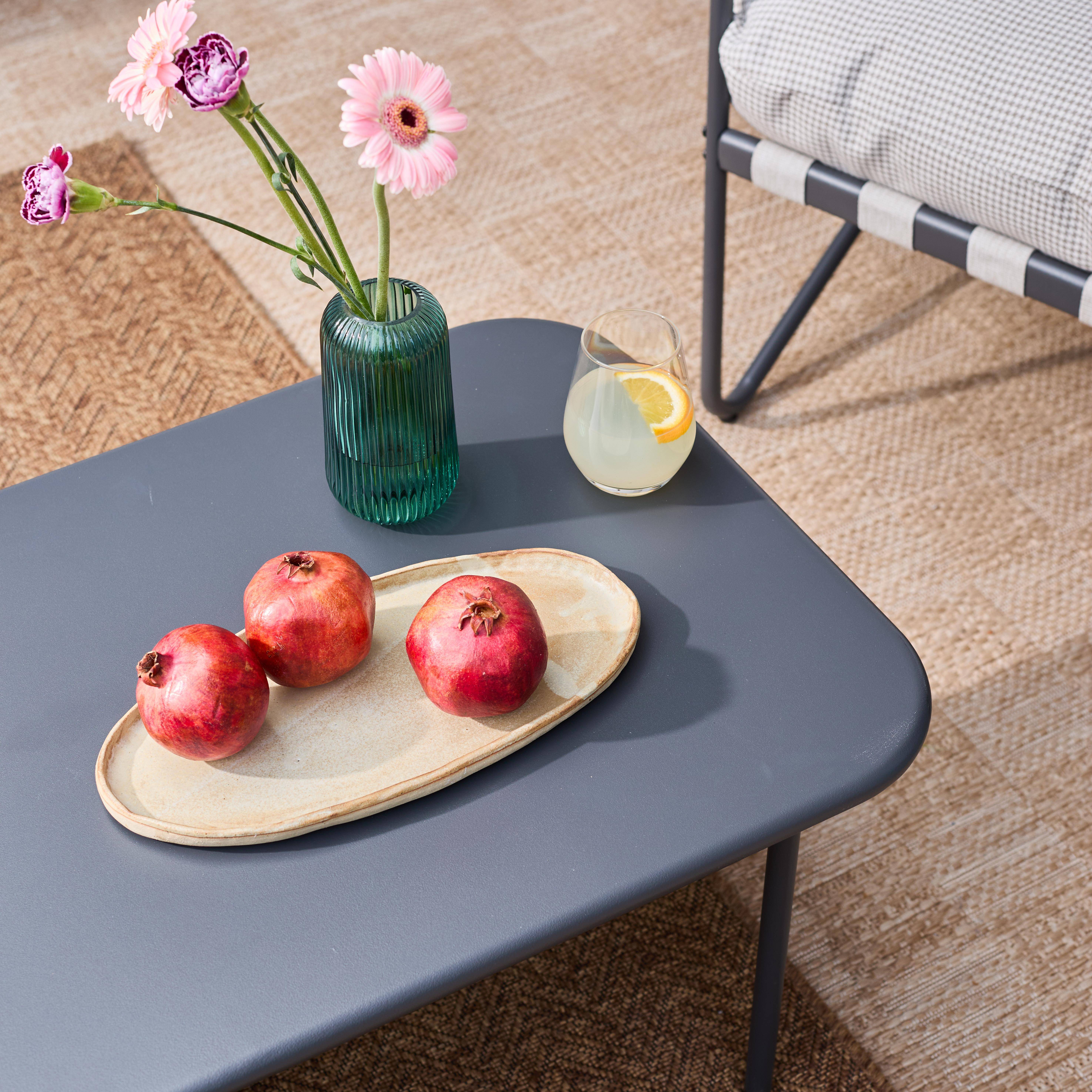 Salon de jardin 4 places avec table en métal, avec des sangles, anthracite et blanc,sweeek,Photo3