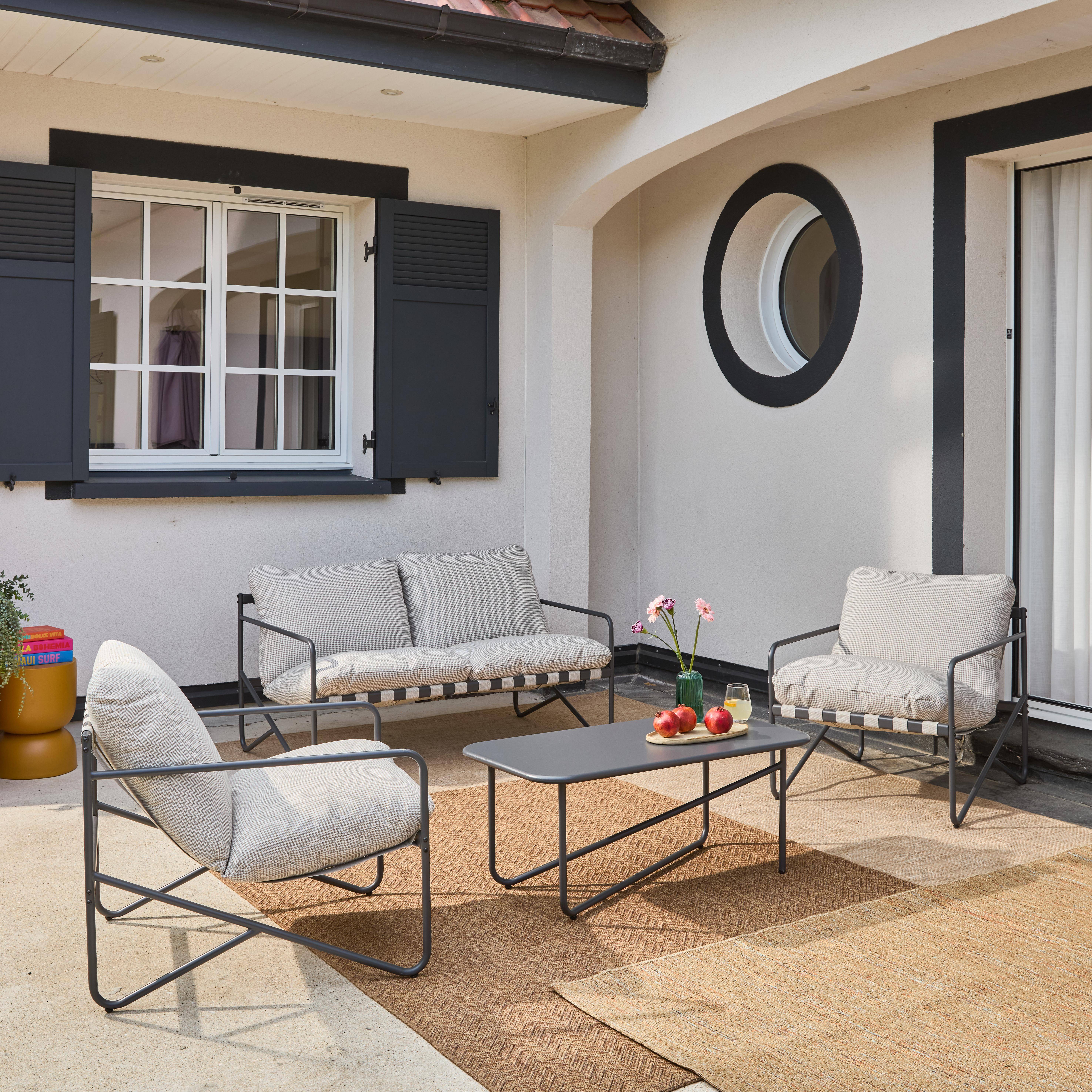 Salon de jardin 4 places avec table en métal, avec des sangles, anthracite et blanc,sweeek,Photo2