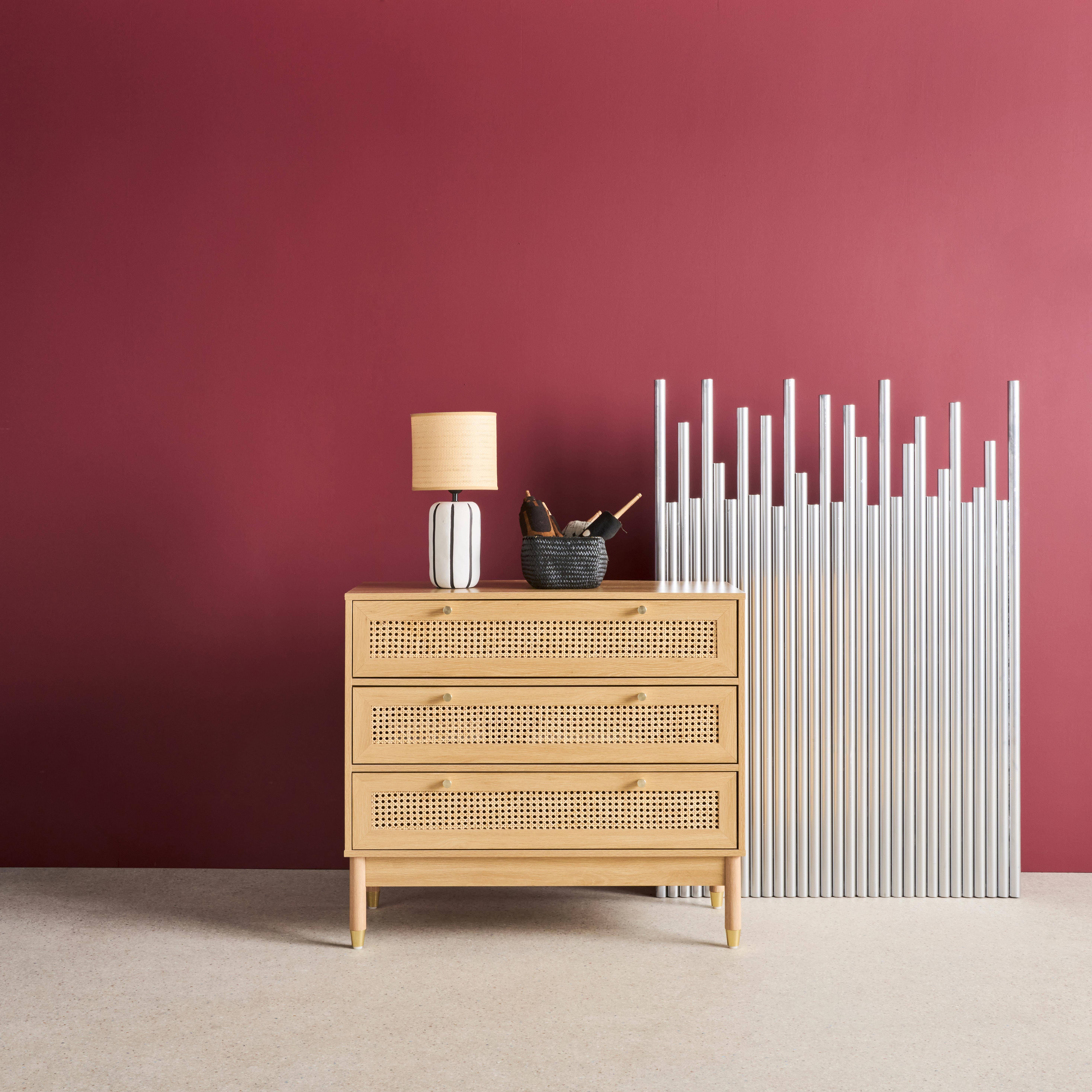 Cômoda decoração madeira e palhinha 3 gavetas, Judith, Natural, 90x40x80 cm Photo1