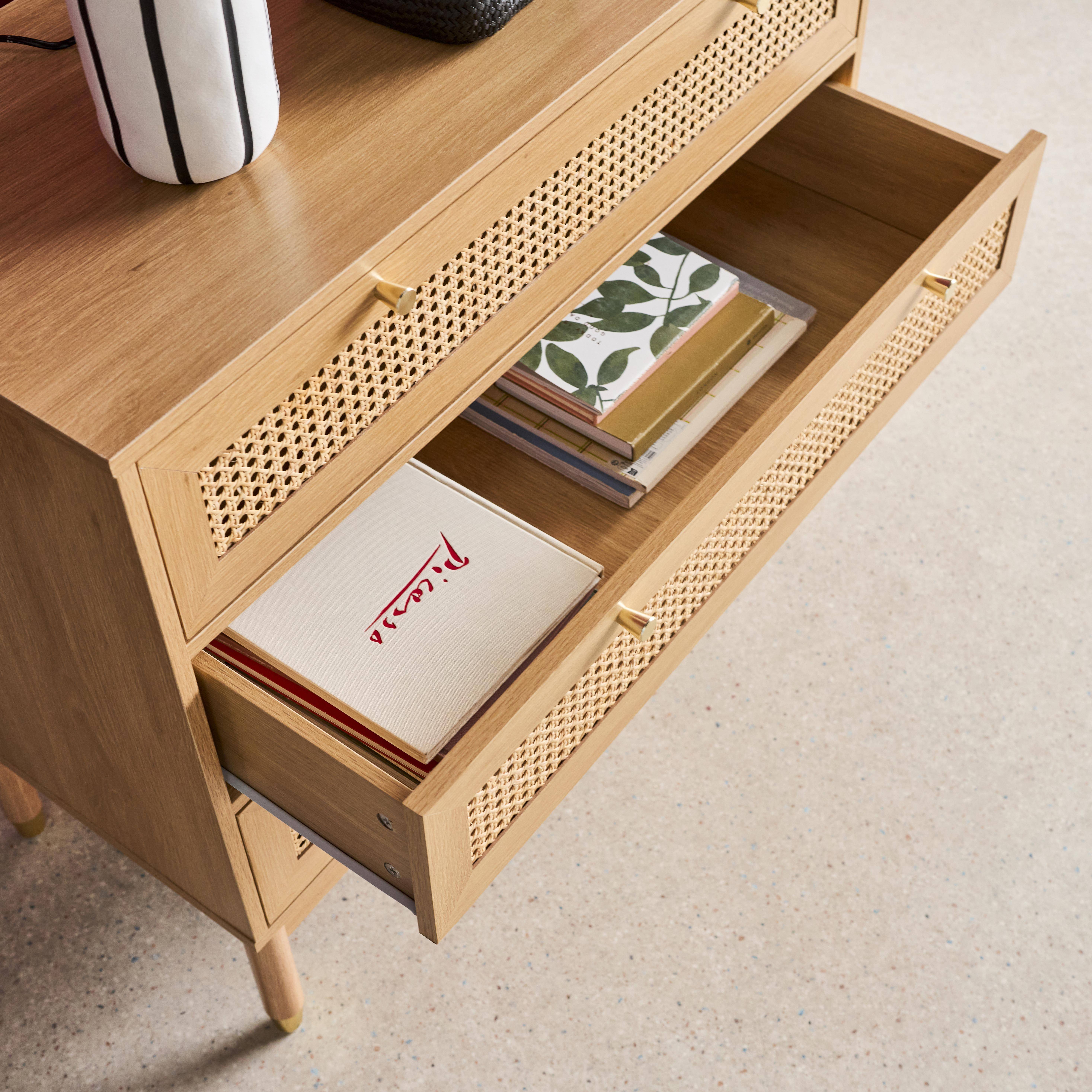 Cômoda decoração madeira e palhinha 3 gavetas, Judith, Natural, 90x40x80 cm Photo4