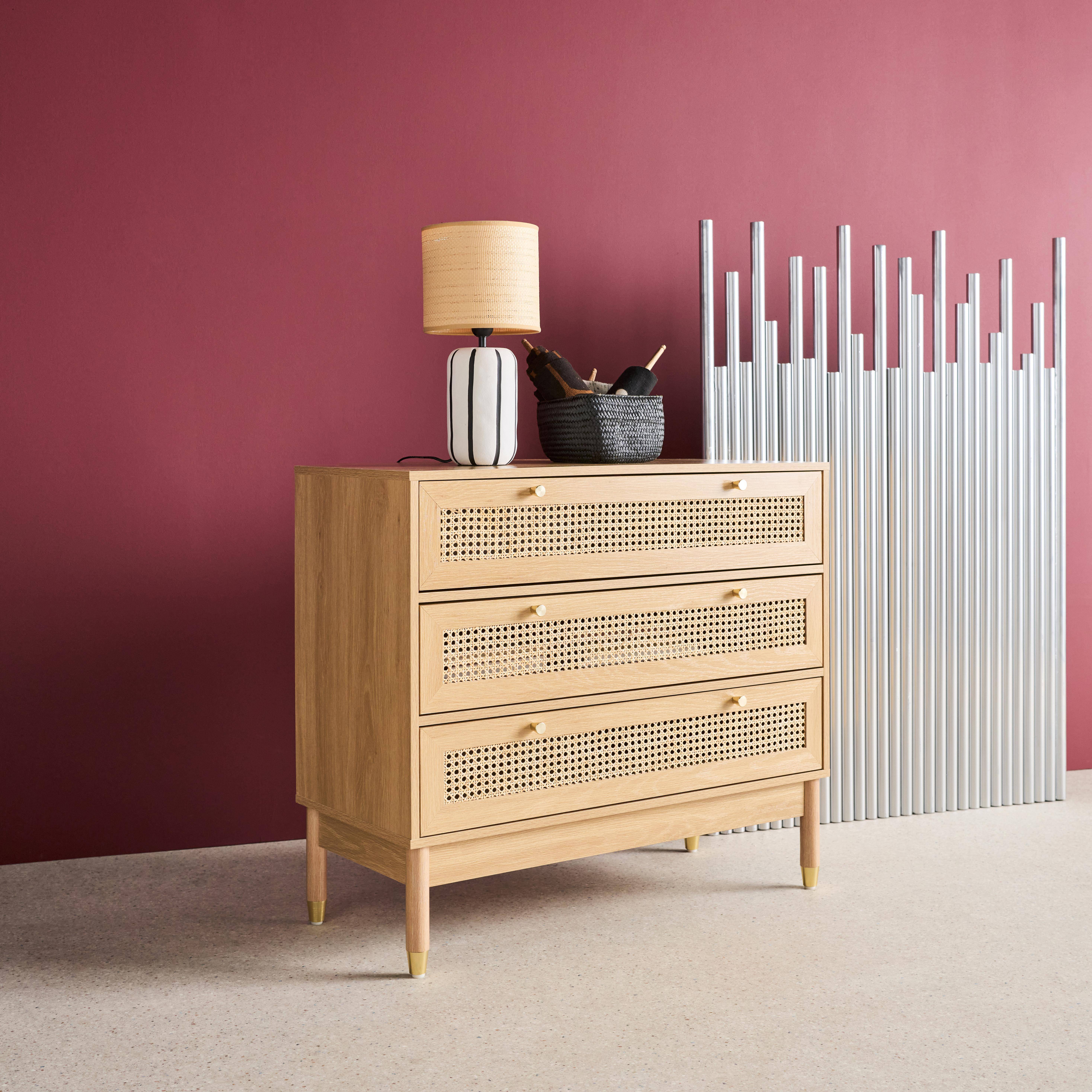 Cômoda decoração madeira e palhinha 3 gavetas, Judith, Natural, 90x40x80 cm Photo2
