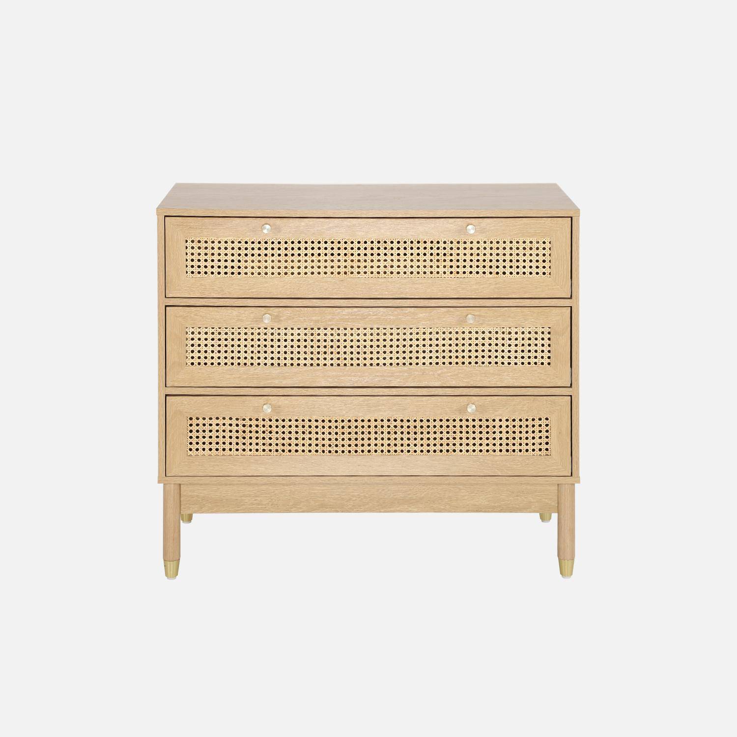 Commode décor bois et cannage 3 tiroirs teinte naturelle - 90 x 40 x 80 cm - Judith  Photo2