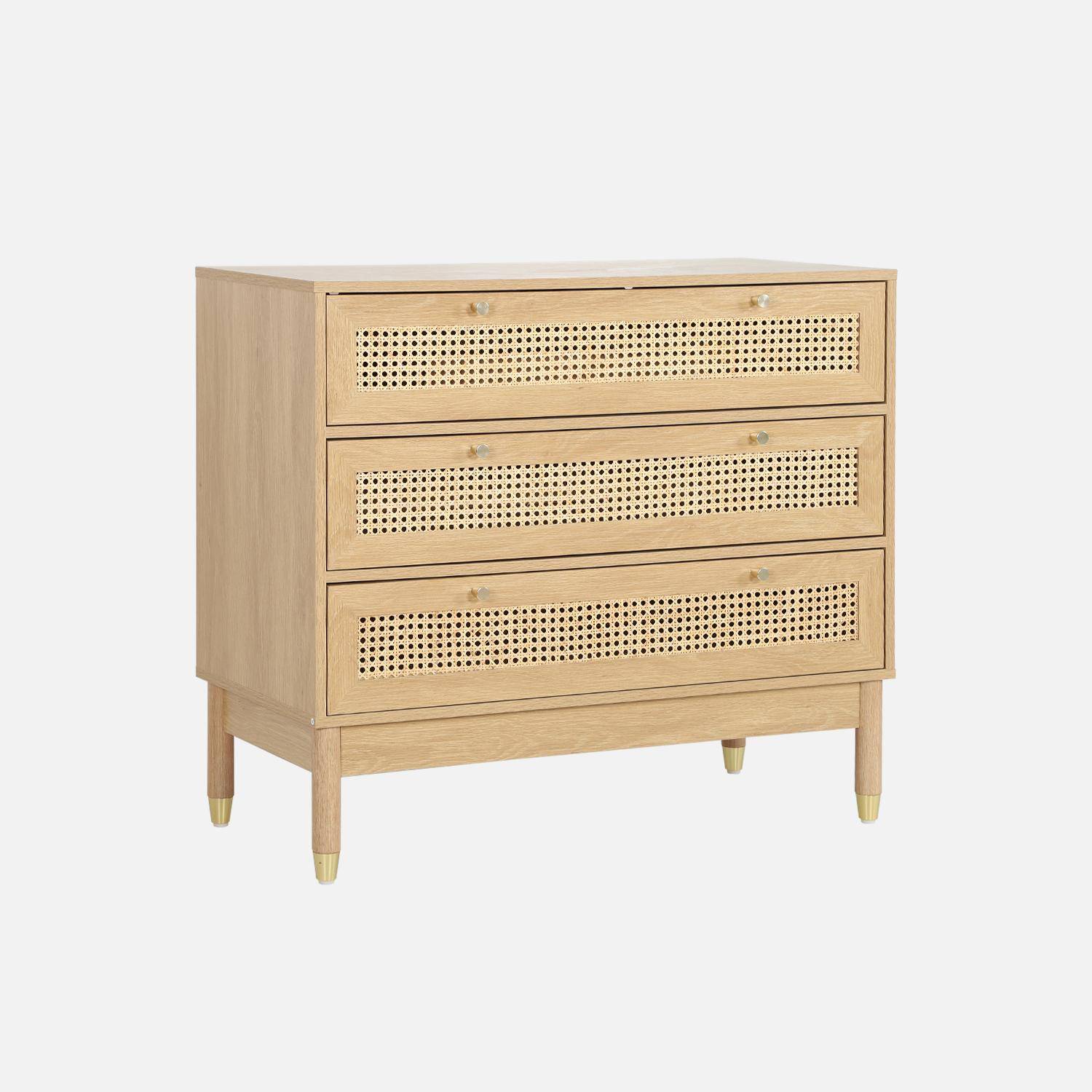 Commode décor bois et cannage 3 tiroirs teinte naturelle - 90 x 40 x 80 cm - Judith  Photo1