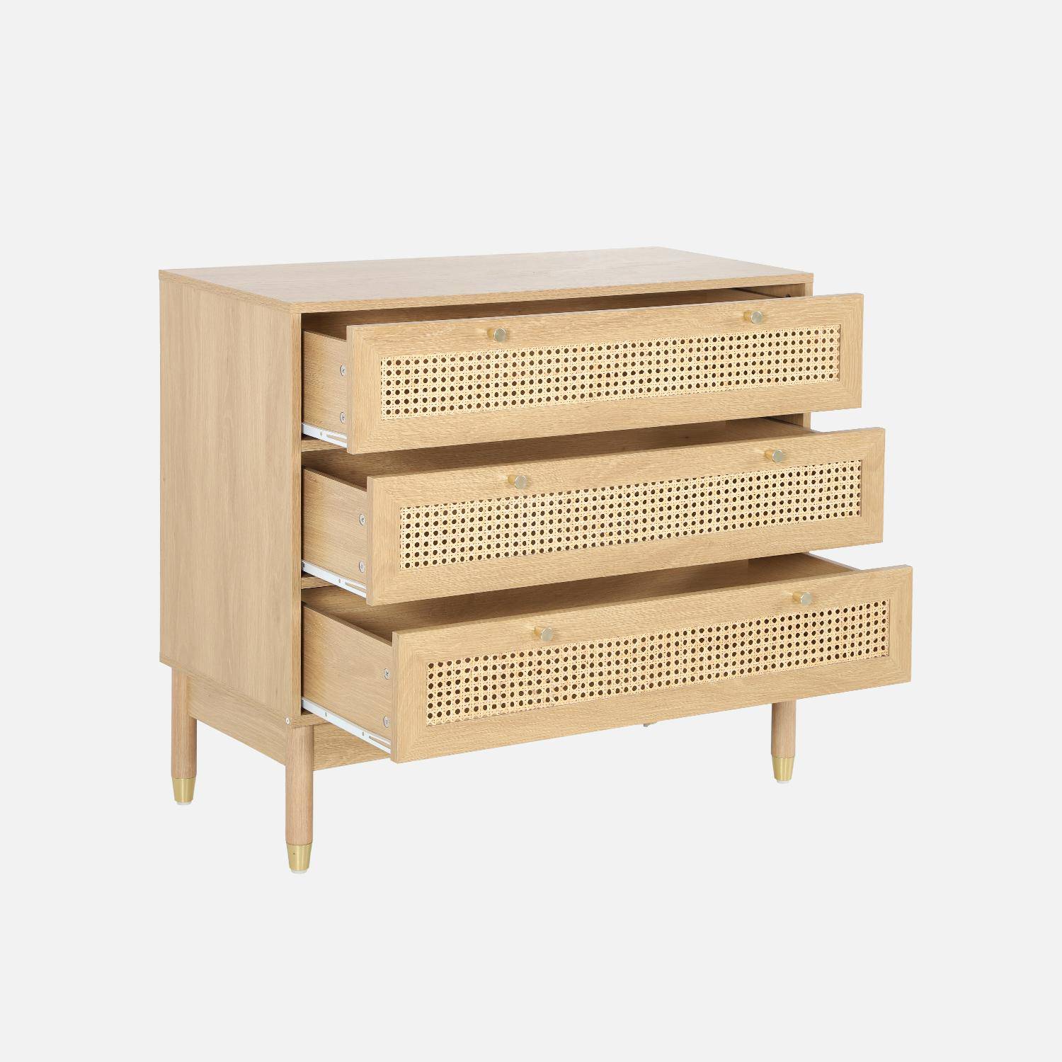 Commode décor bois et cannage 3 tiroirs teinte naturelle - 90 x 40 x 80 cm - Judith  Photo3