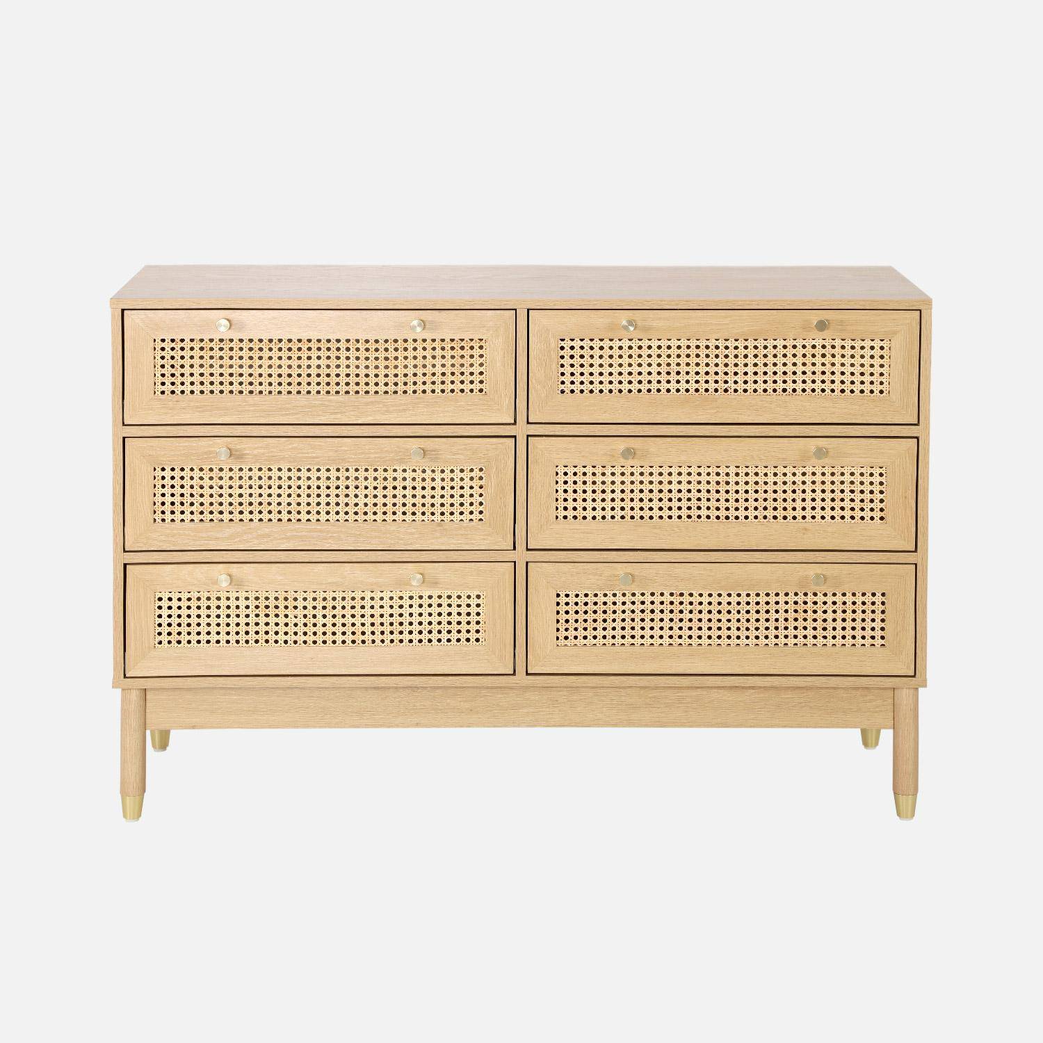 Commode décor bois et cannage 6 tiroirs teinte naturelle - 53 x 33,5 x 12,5 cm - Judith ,sweeek,Photo2