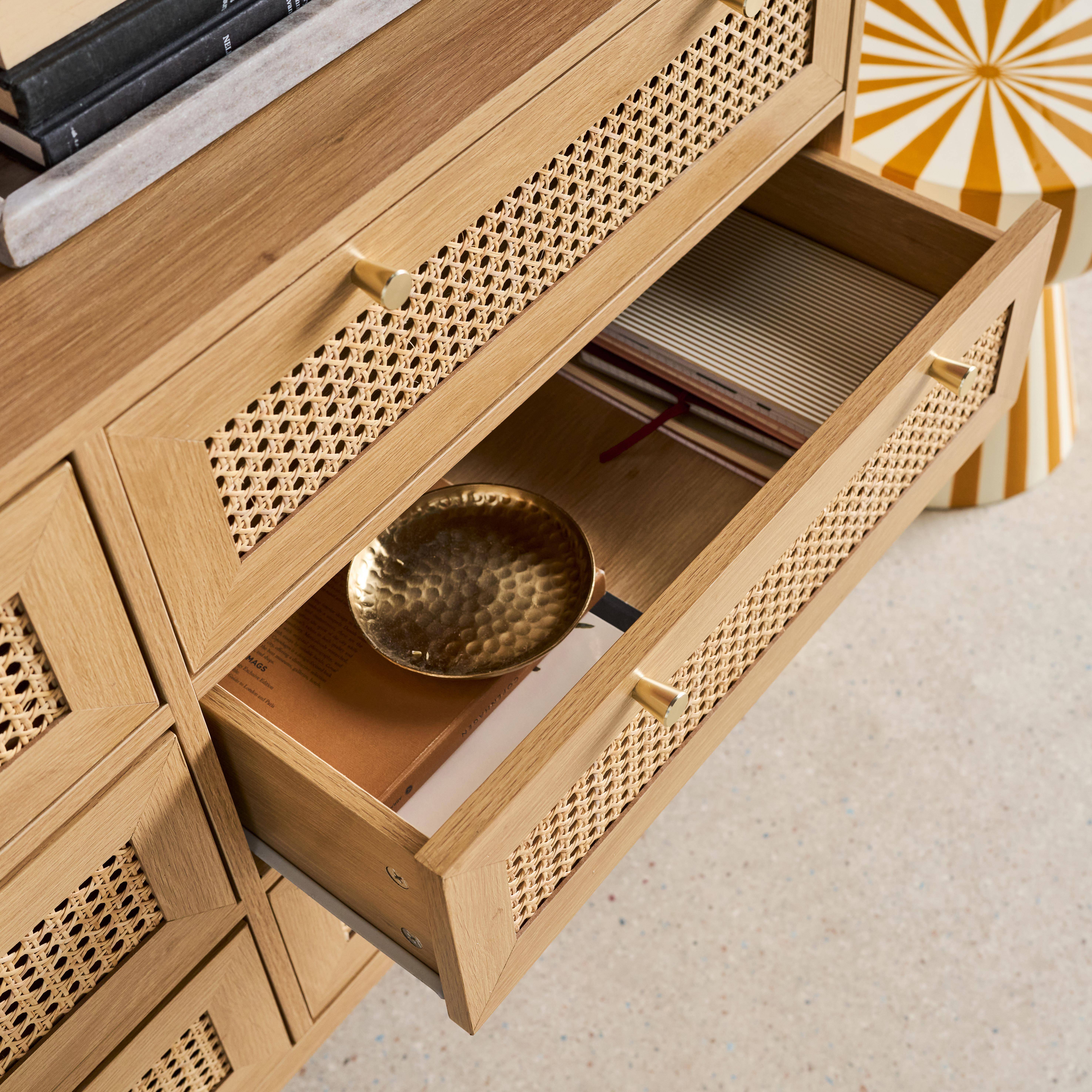Commode décor bois et cannage 6 tiroirs teinte naturelle - 53 x 33,5 x 12,5 cm - Judith ,sweeek,Photo3