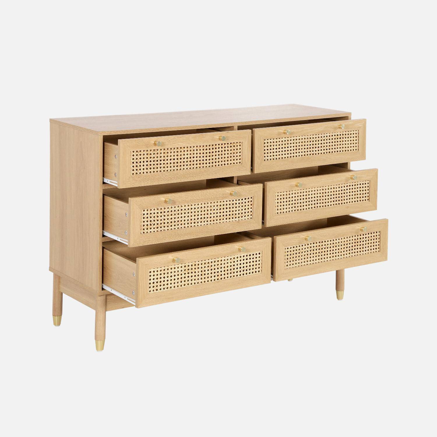 Commode décor bois et cannage 6 tiroirs teinte naturelle - 53 x 33,5 x 12,5 cm - Judith  Photo3