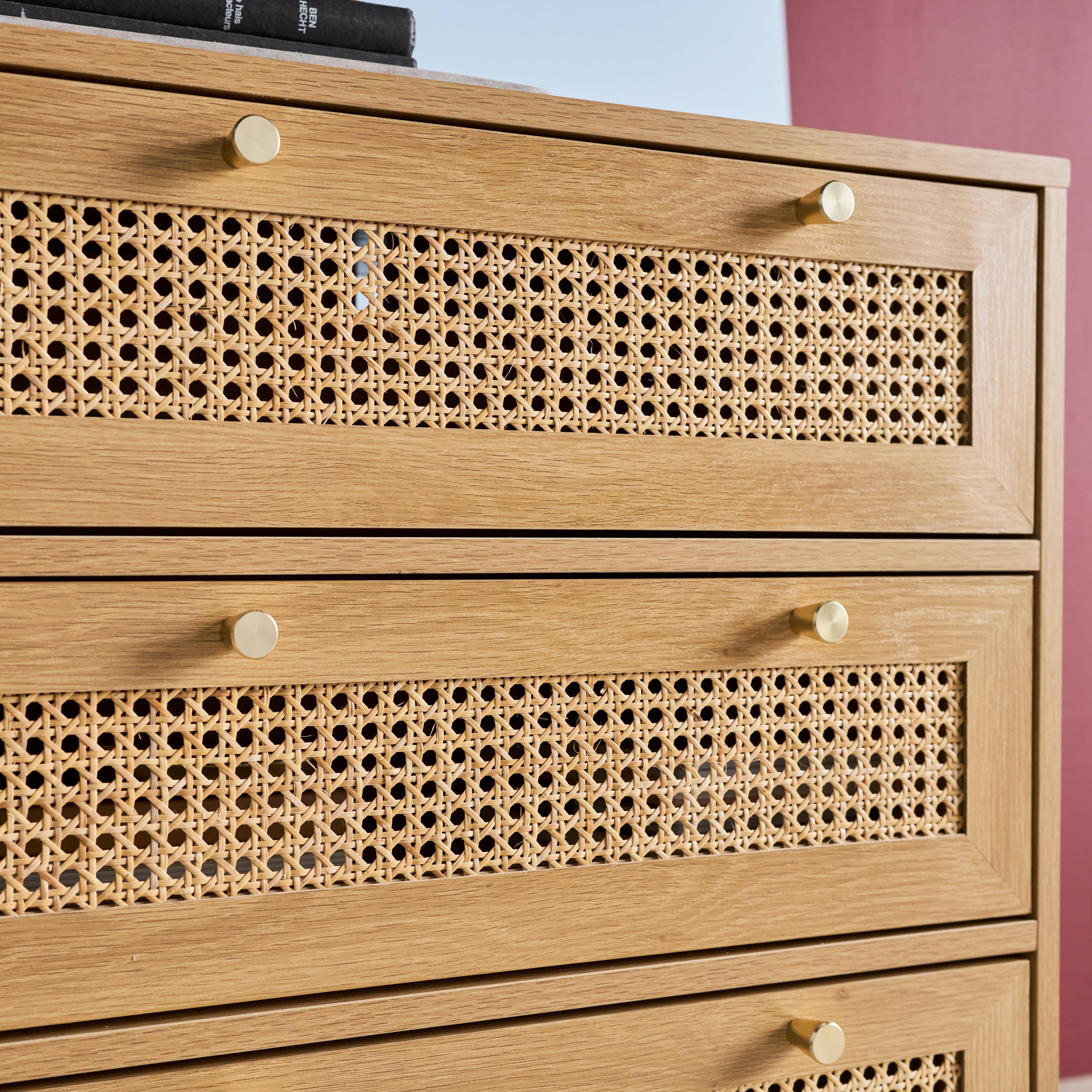 Commode décor bois et cannage 6 tiroirs teinte naturelle - 53 x 33,5 x 12,5 cm - Judith  Photo4