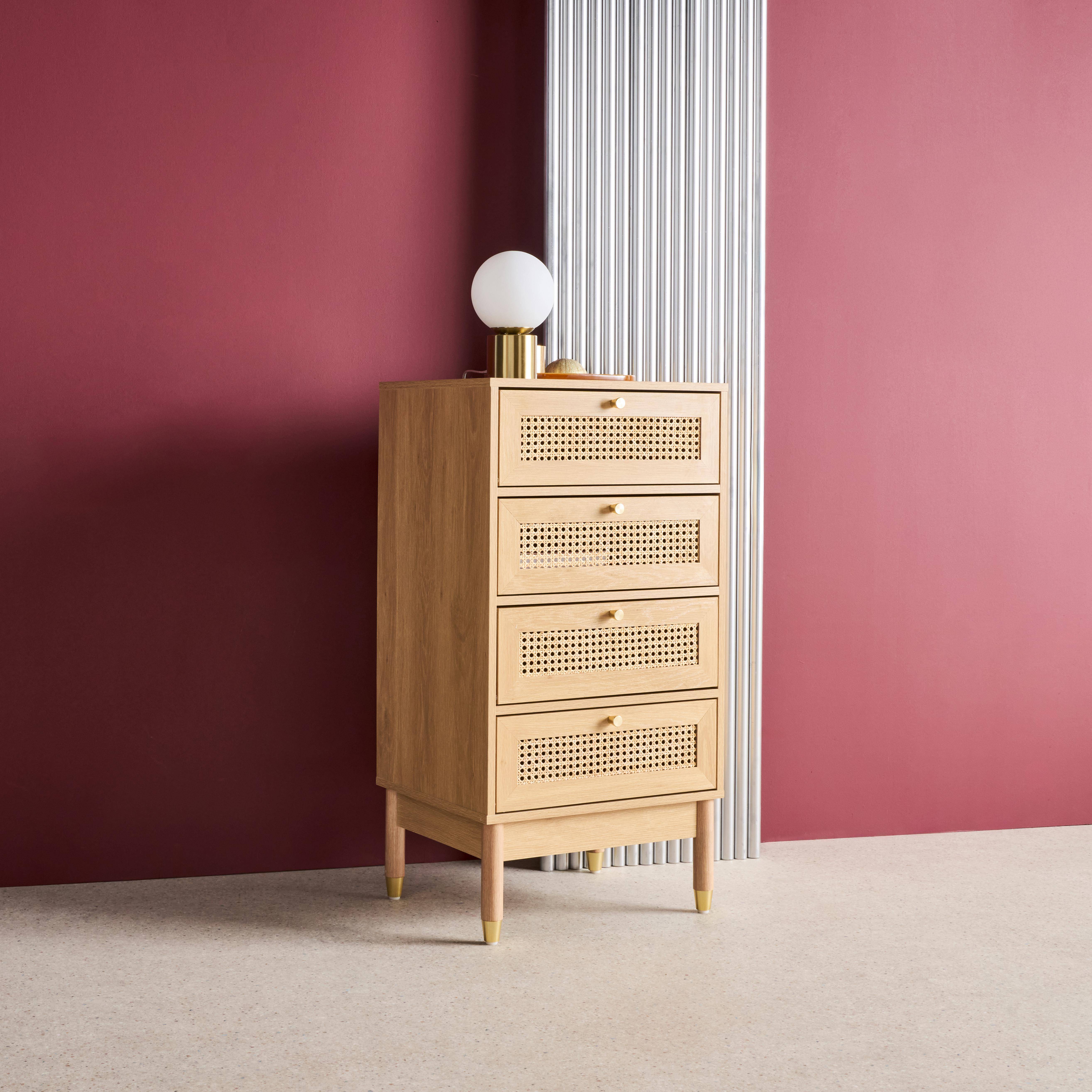 Cômoda chiffonier decoração madeira e palhinha 4 gavetas, Judith, Natural, 50x40x96 cm Photo4