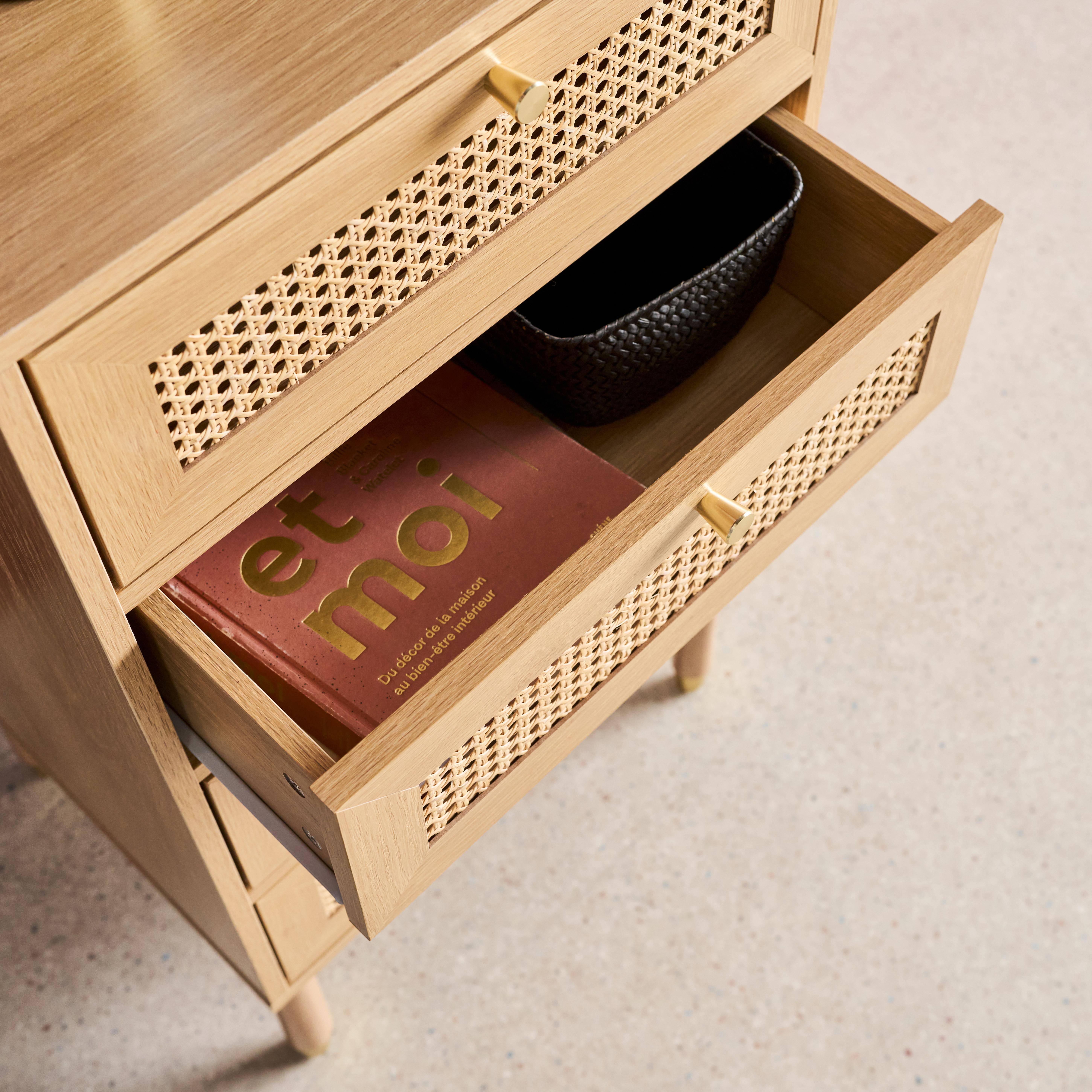 Cômoda chiffonier decoração madeira e palhinha 4 gavetas, Judith, Natural, 50x40x96 cm Photo5