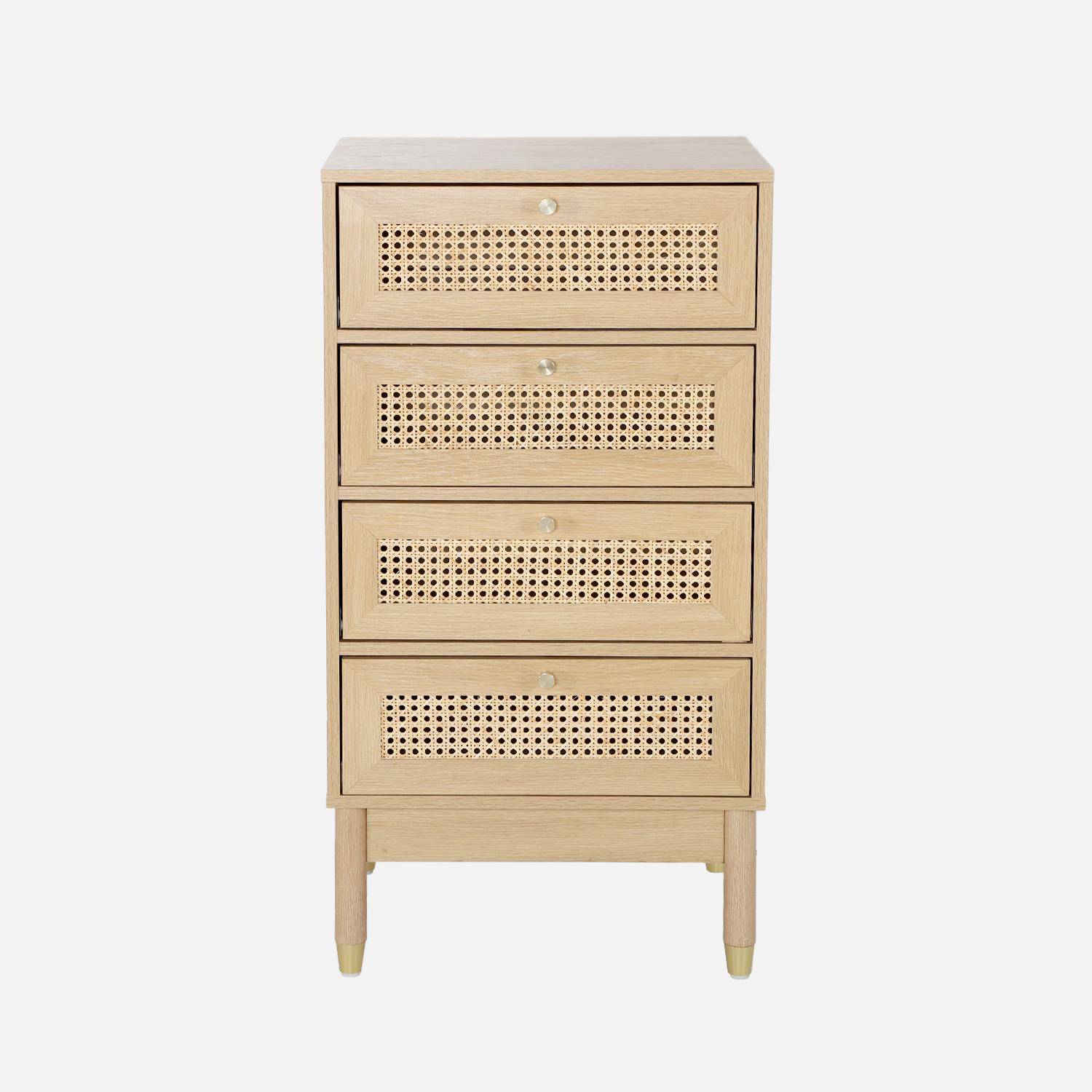 Commode chiffonnier décor bois et cannage 4 tiroirs teinte naturelle - 50 x 40 x 96 cm - Judith,sweeek,Photo2