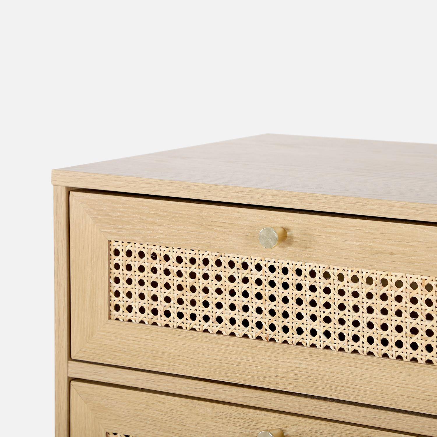 Commode chiffonnier décor bois et cannage 4 tiroirs teinte naturelle - 50 x 40 x 96 cm - Judith Photo4