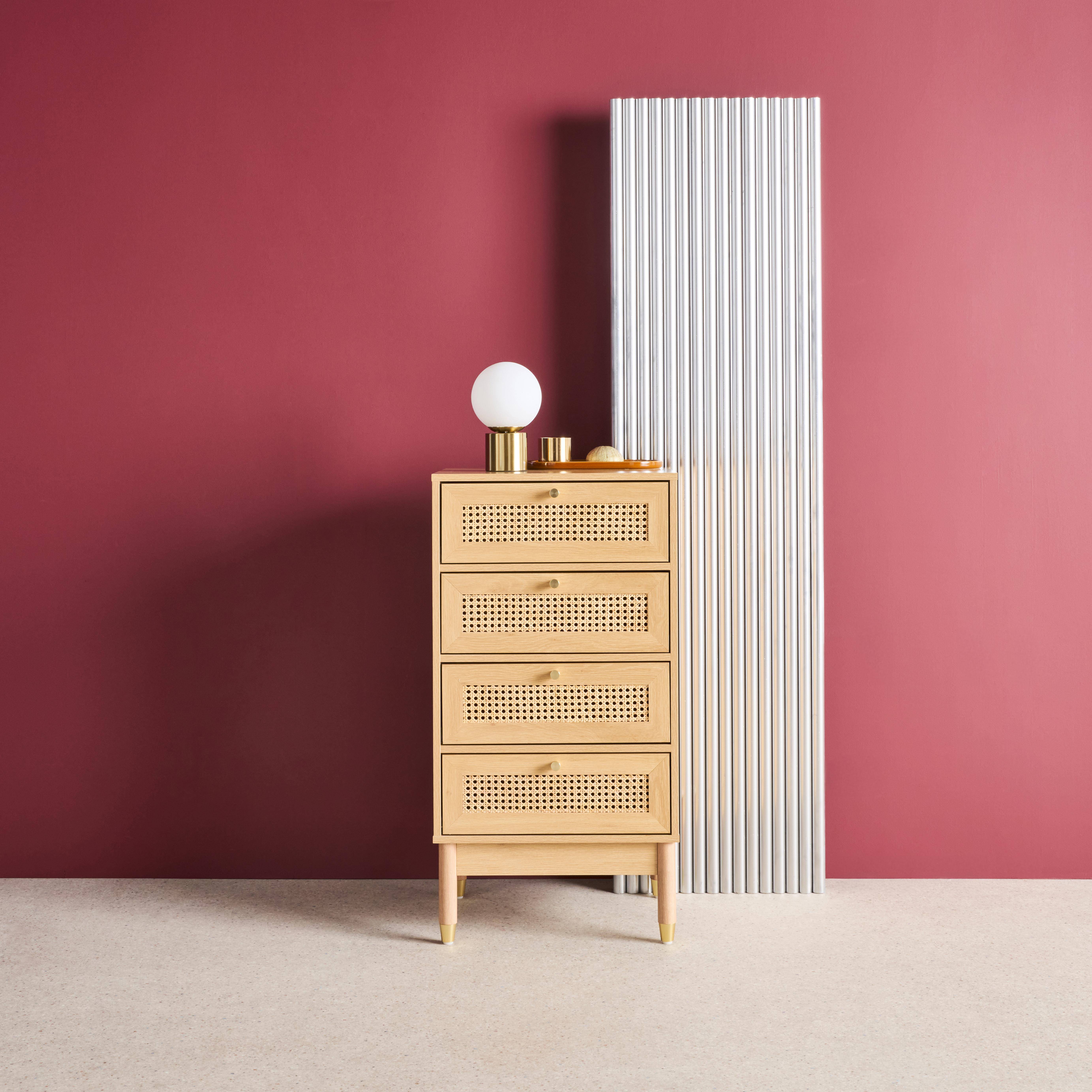 Cômoda chiffonier decoração madeira e palhinha 4 gavetas, Judith, Natural, 50x40x96 cm Photo1