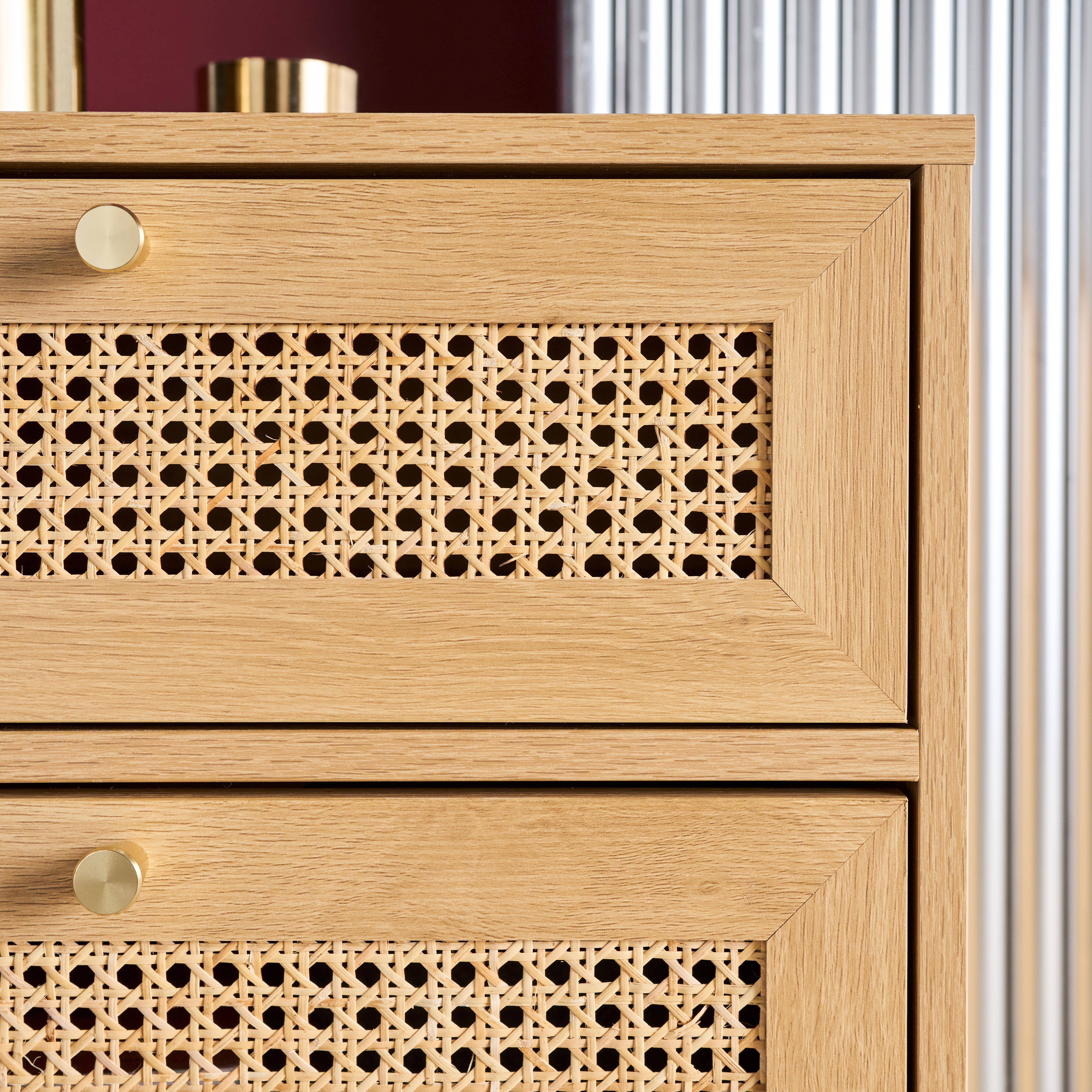 Cômoda chiffonier decoração madeira e palhinha 4 gavetas, Judith, Natural, 50x40x96 cm Photo2