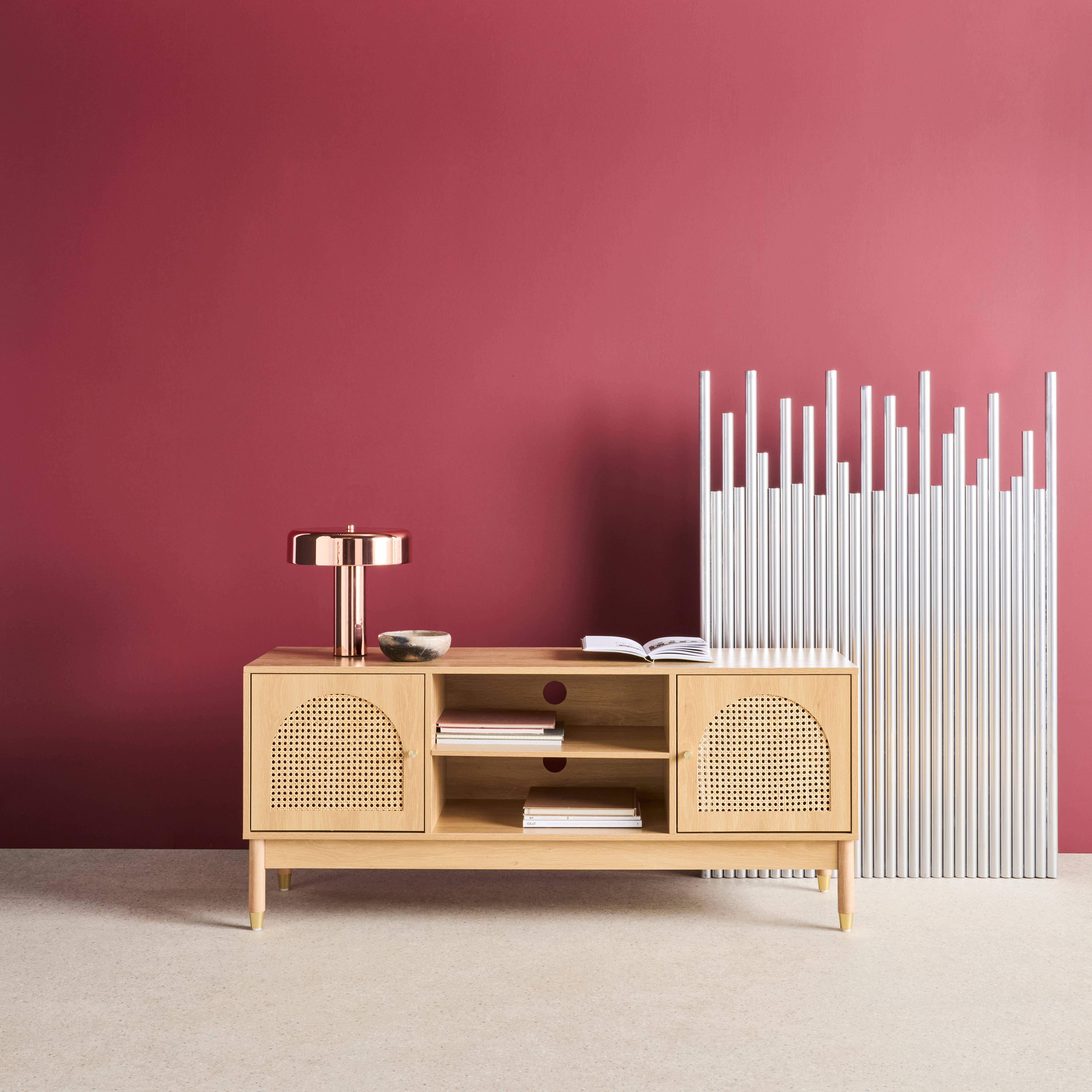 Móvel TV decorativo madeira e palha 2 portas, 140cm, Judith, Natural, 140x40x60 cm,sweeek,Photo1