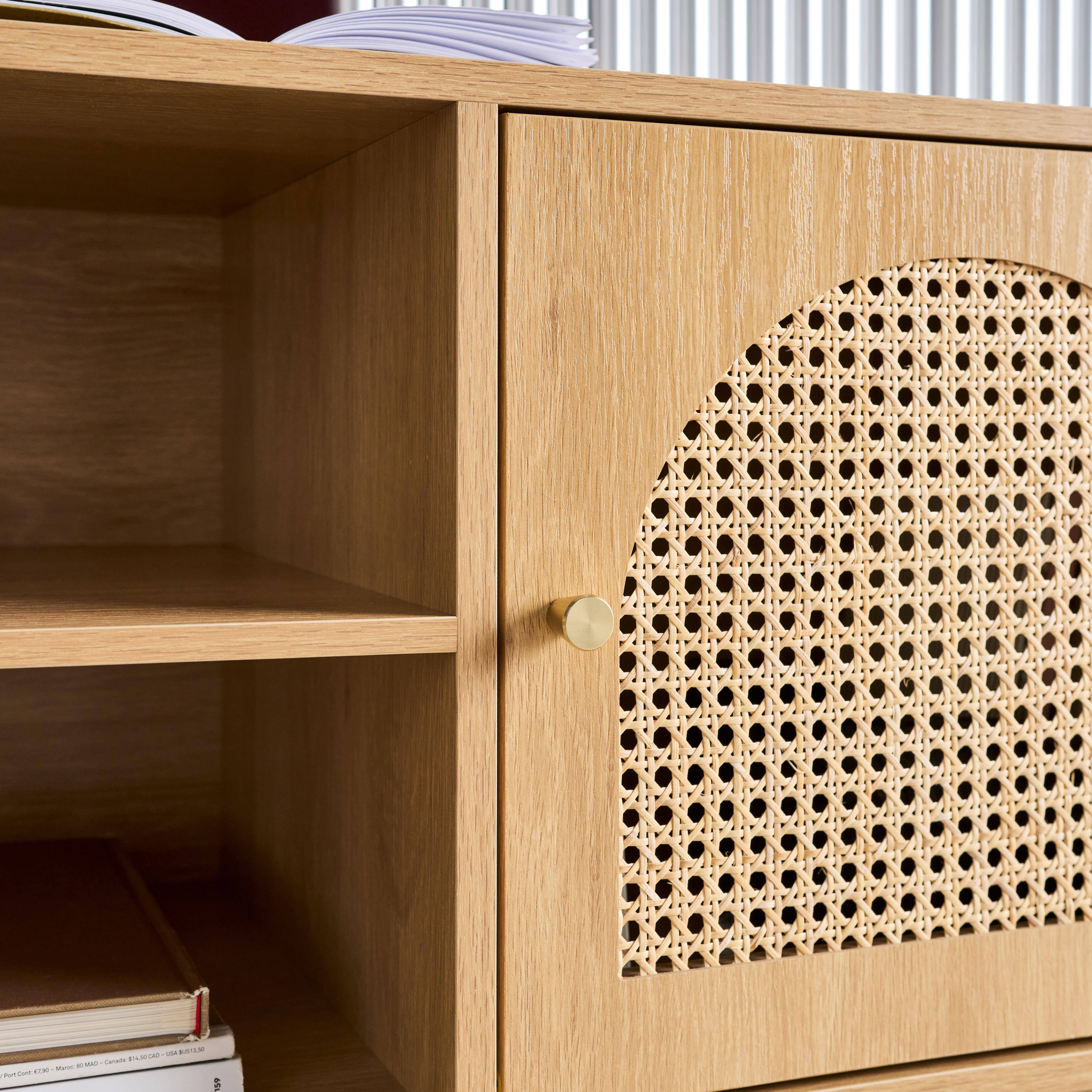 Móvel TV decorativo madeira e palha 2 portas, 140cm, Judith, Natural, 140x40x60 cm,sweeek,Photo3