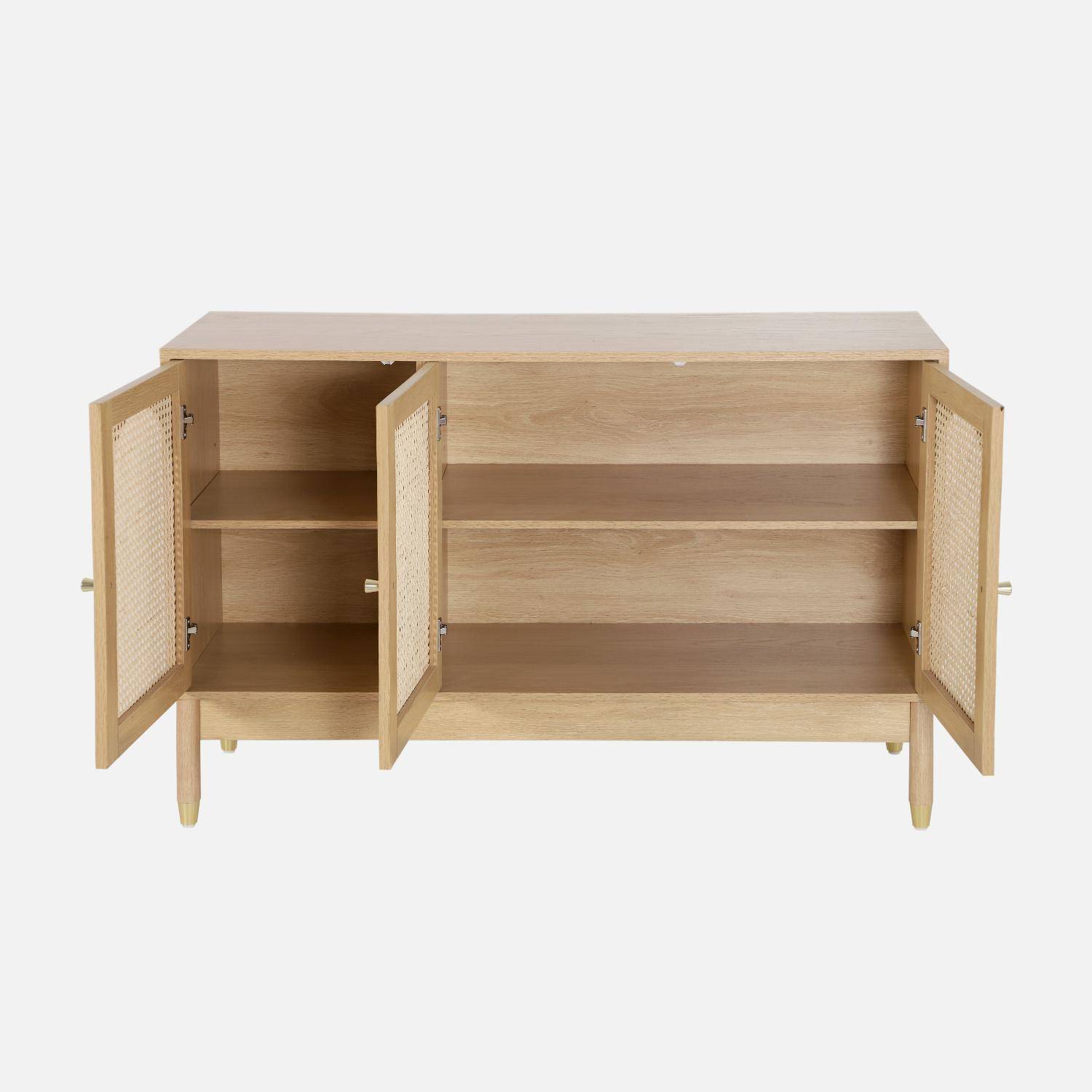Buffet décor bois et cannage 3 portes teinte naturelle 120 x 40 x 75 cm - Judith,sweeek,Photo3